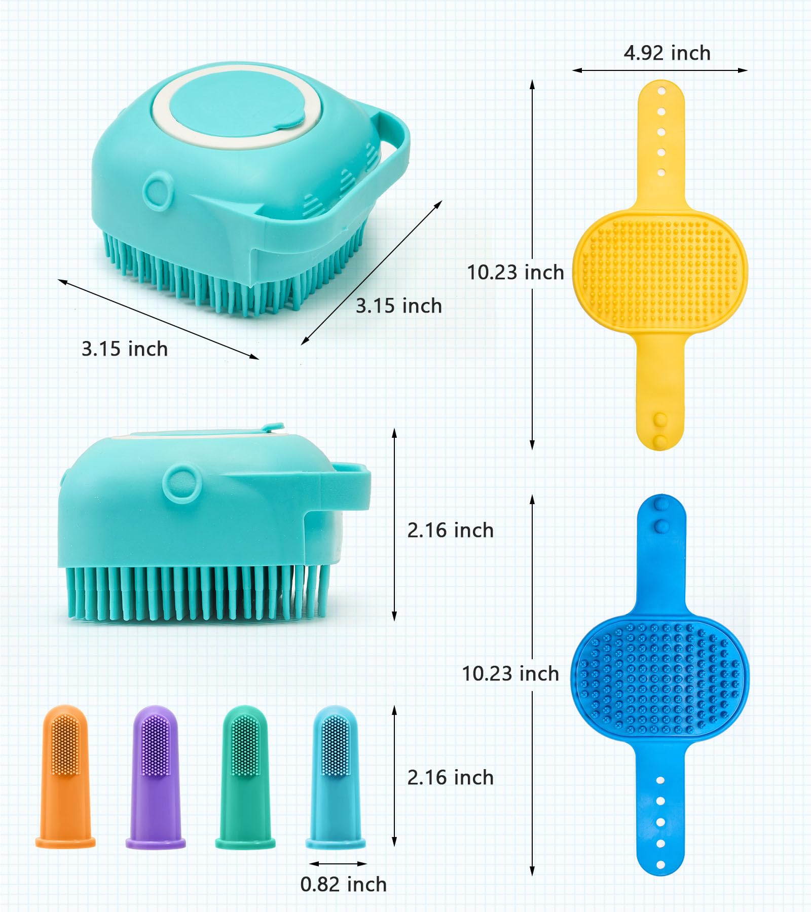 4PCS Dog Bath Brush Set - Pet Massage Shampoo Brush & Scrubber for Dog Washing - Soft Silicone Bristles Grooming Brush for Dogs & Cats - Perfect for Bath Time, Shedding Control & Relaxing Massage - Blue