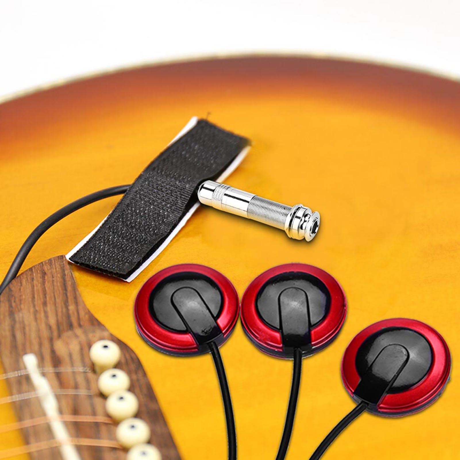 Alomejor 3-in-1 Self-Adhesive Guitar Pickup Transducer - Contact Microphone for Acoustic Guitar, Ukulele & Violin - Perfect for Live Performances, Recording & Practice Sessions