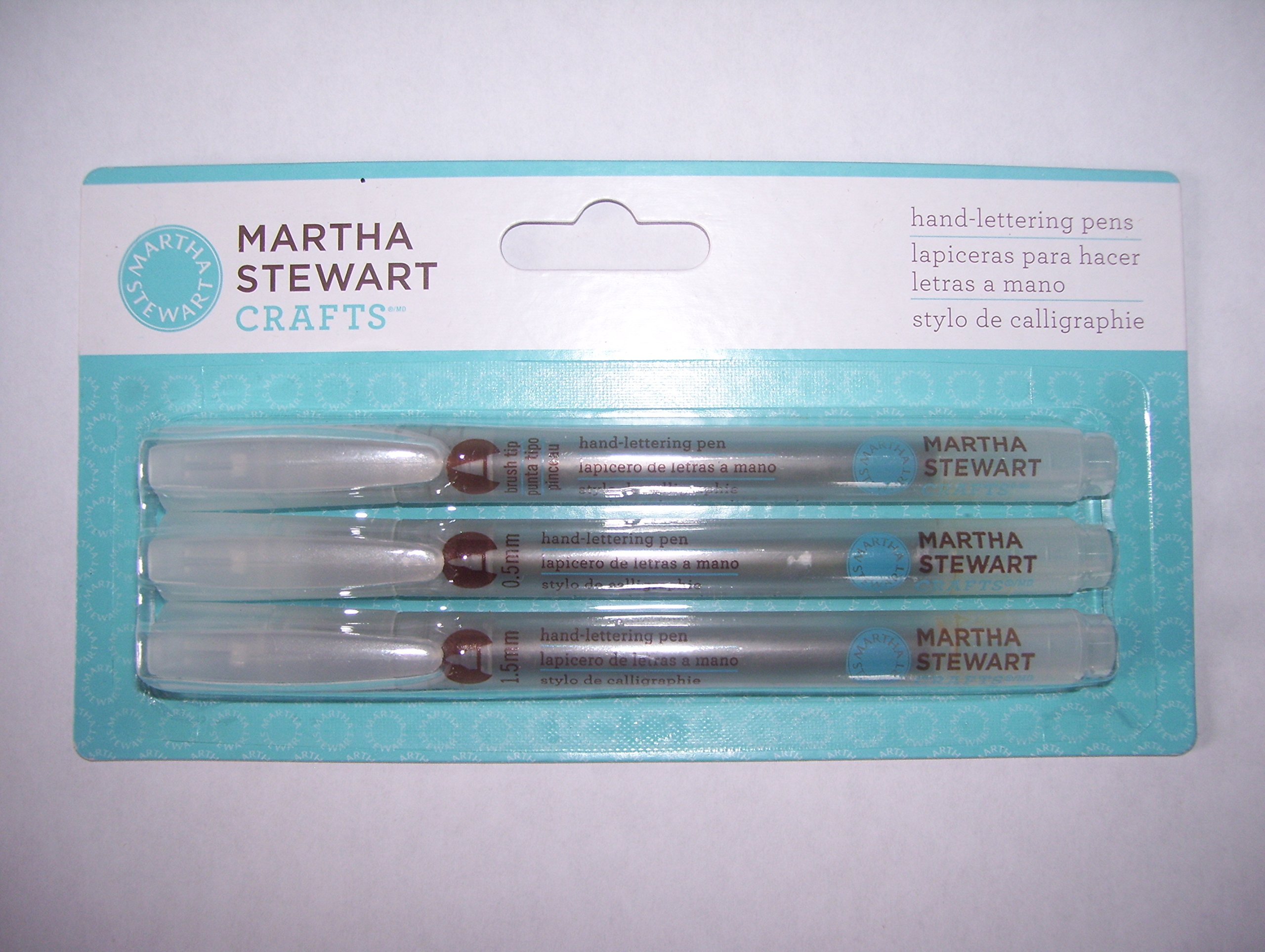 Martha Stewart 3-Pack Calligraphy Pens - Fine Tip Silver Ink Brush Markers for Hand Lettering, Journaling, Scrapbooking & DIY Art Projects