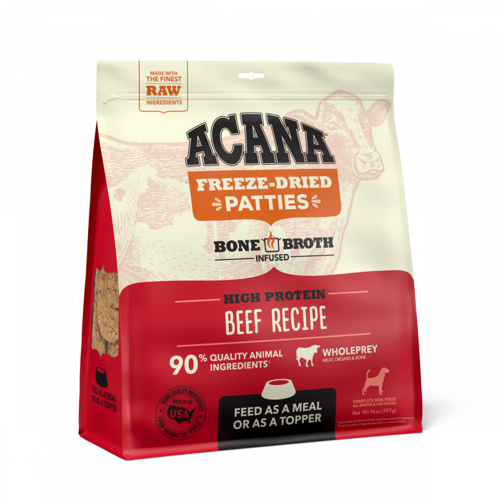 ACANA Freeze Dried Dog Food Topper - Grain Free High Protein Dog Treats with RanchRaised Beef - Raw Animal Ingredients for Puppy & Adult Dogs - Perfect for Training Rewards & Meal Enhancer