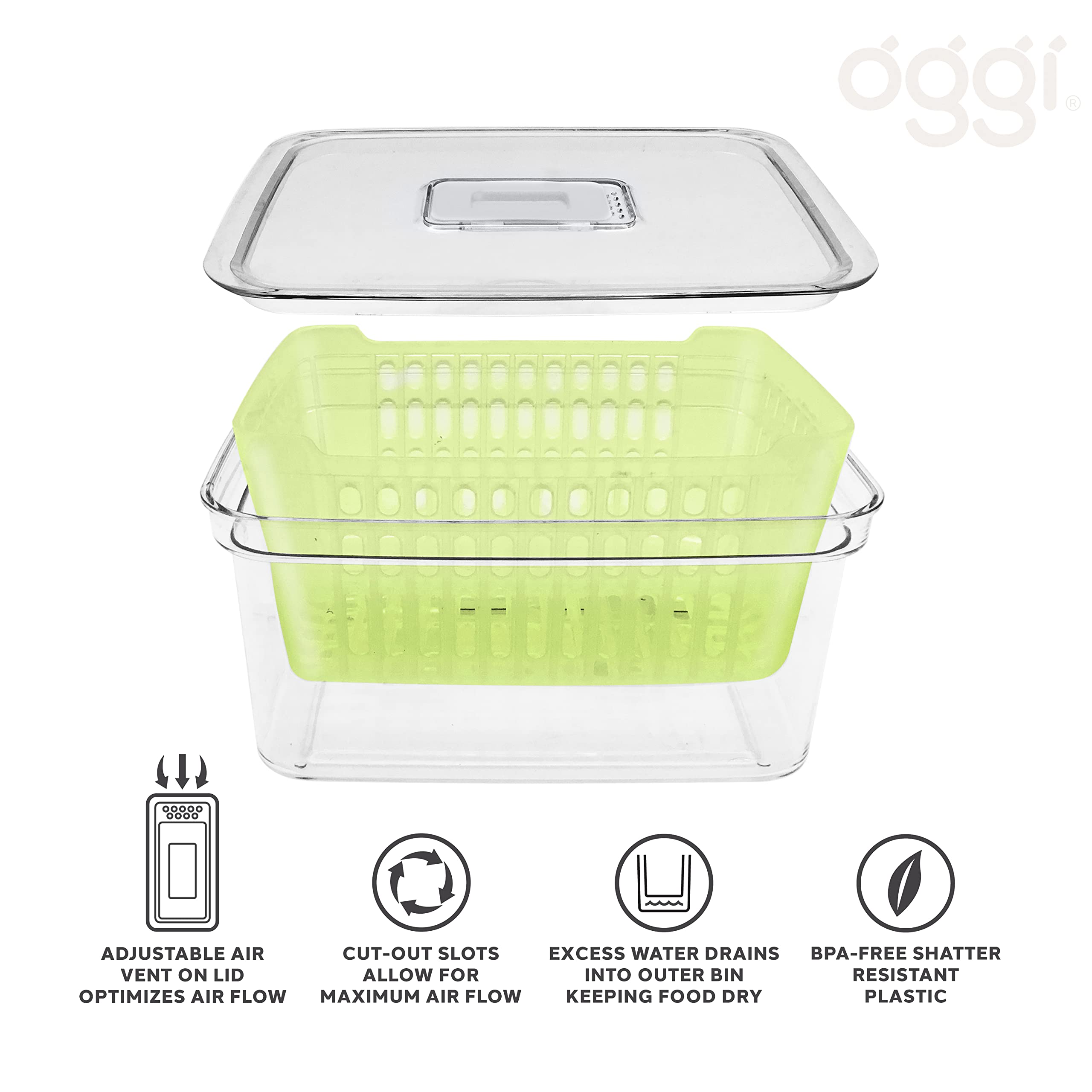 Oggi Store Fresh Veggie Bin - Clear Refrigerator Organizer Bins for Vegetables, Kitchen Storage Containers & Food Organization | Perfect for Fridge, Pantry & Meal Prep Organization