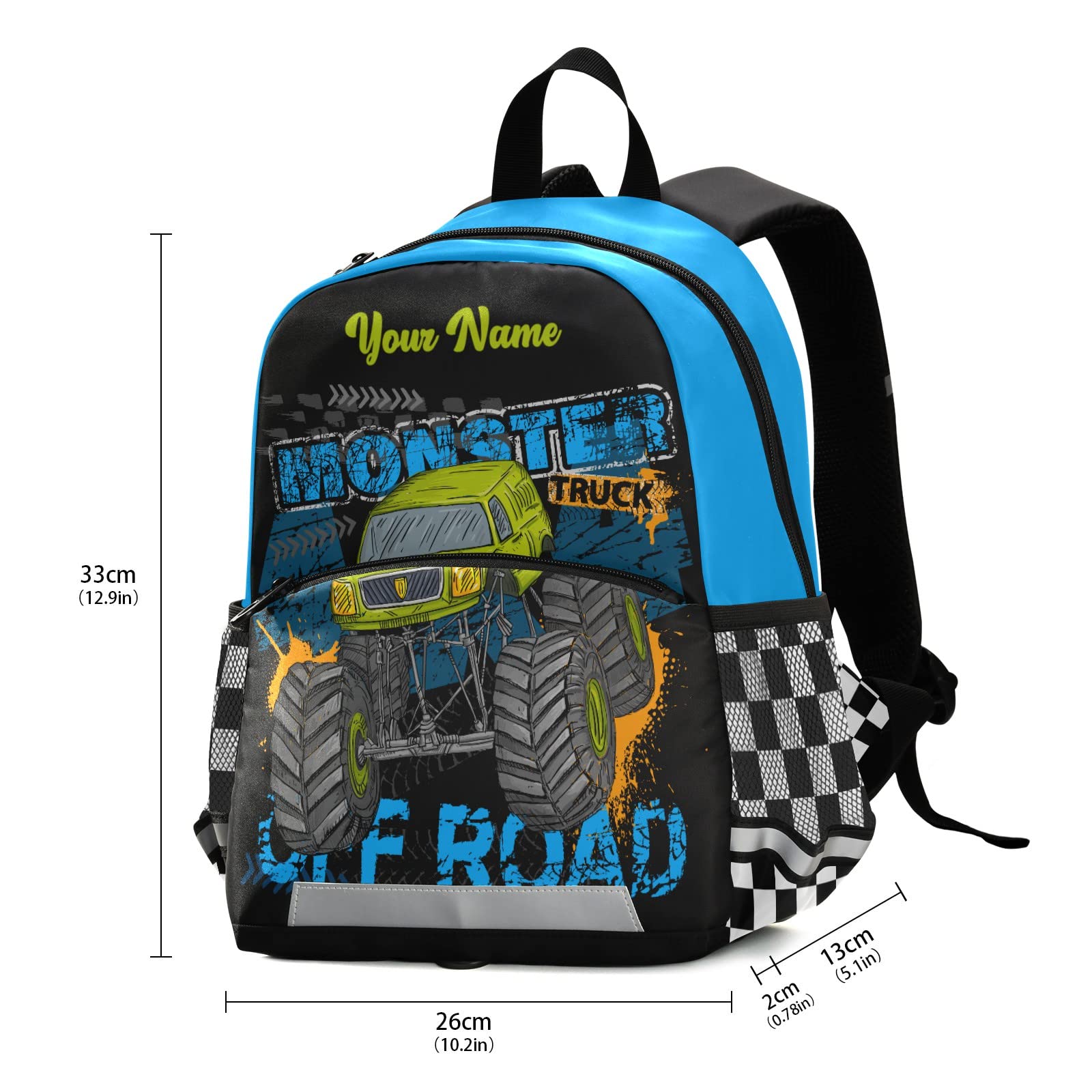 Kids Monster Truck Backpack - Personalized 13 Inch Toddler Backpack for Boys | School & Travel