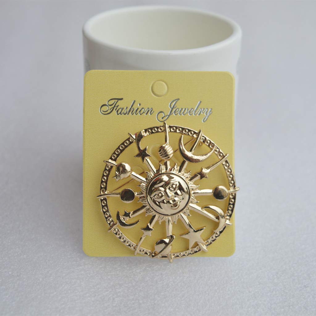 Golden Star Moon Sun Galaxy Brooch - Unisex Pewter Lapel Pins for Cardigan, Blouse & Shawl - Cosmic Couple Jewelry for Everyday Wear & Special Occasions