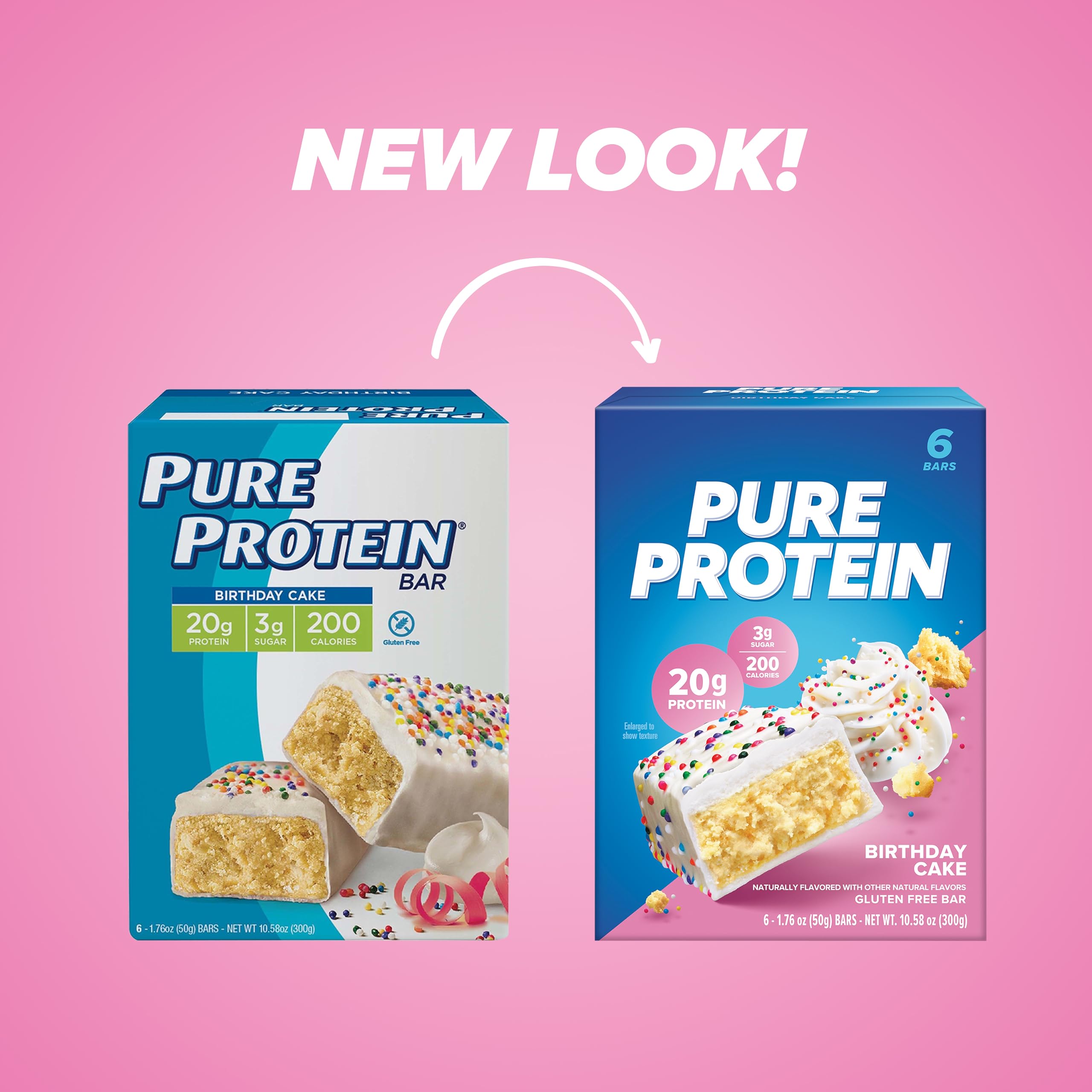 Pure Protein Bars - High Protein, Low Sugar, Gluten Free Snacks for Energy & Nutrition | Birthday Cake Flavor | 1.76oz (6-Pack) | Perfect for Gym, Hiking & Healthy On-the-Go Snacking