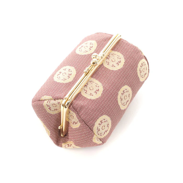 Nishijin Woven Small Wheel-Shaped Treasure Pouch - Purple | Handmade in Kyoto Japan | Cosmetic & Makeup Bag, Japanese Gamaguchi Pouch | Perfect for Travel Toiletry, Stationery Organization & Bag Organizer | Elegant Gift for Women