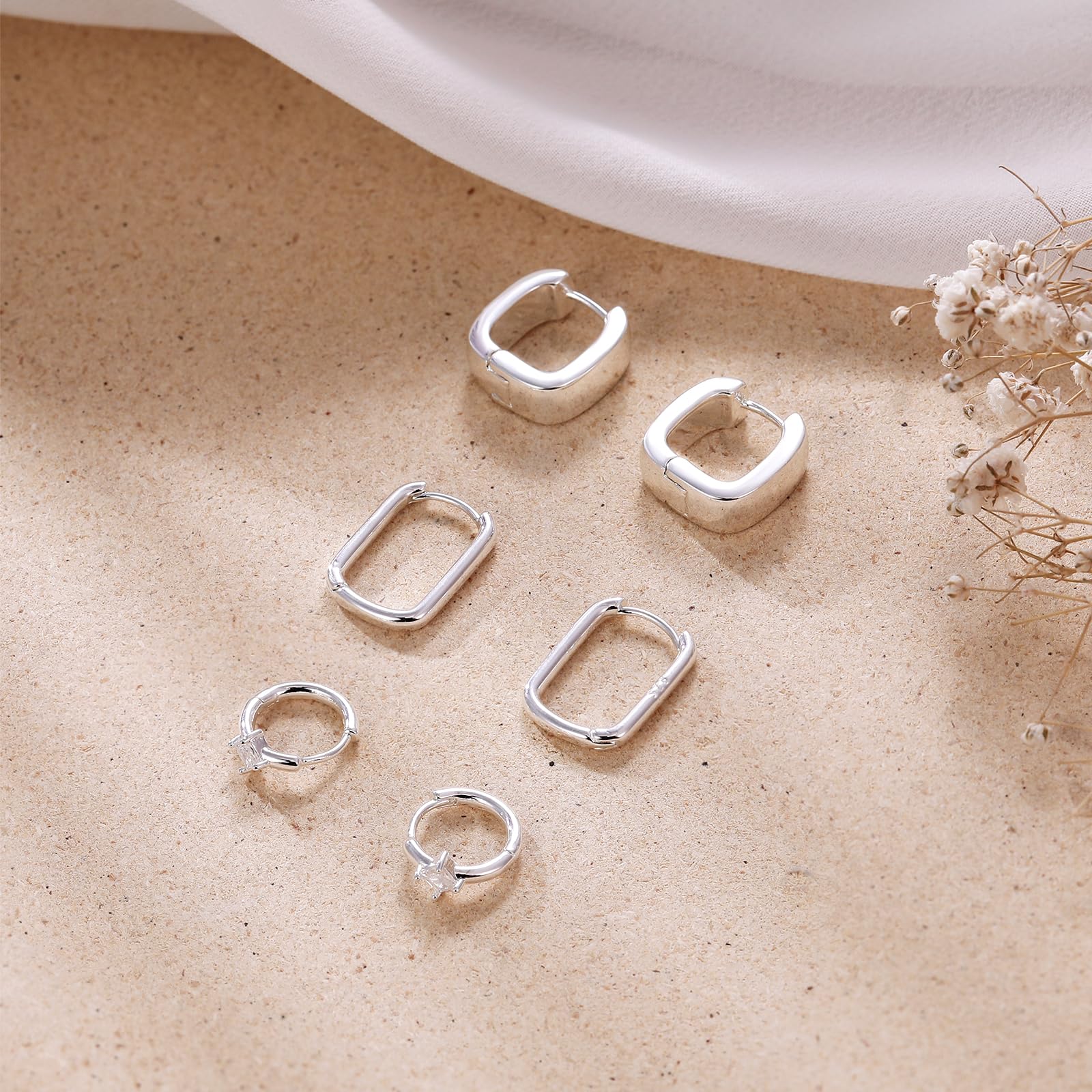 Ritach Sterling Silver Earrings for Women - Chunky Square Hoop Earrings Set | Hypoallergenic Geometric Minimalist Rectangle Hoops Jewelry | Perfect Gift for Her, Birthday, Anniversary | Great for Parties, Work & Everyday Wear