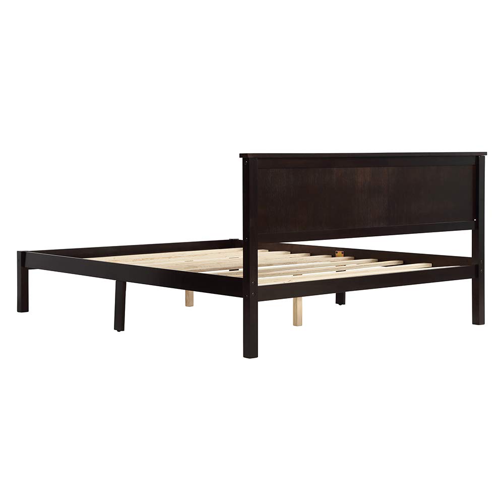 Rockjame Premium Brown Wood Queen Platform Bed Frame with Headboard - Sturdy Slat Support, Easy Assembly, No Box Spring Needed - Perfect for Modern Bedrooms & Guest Rooms