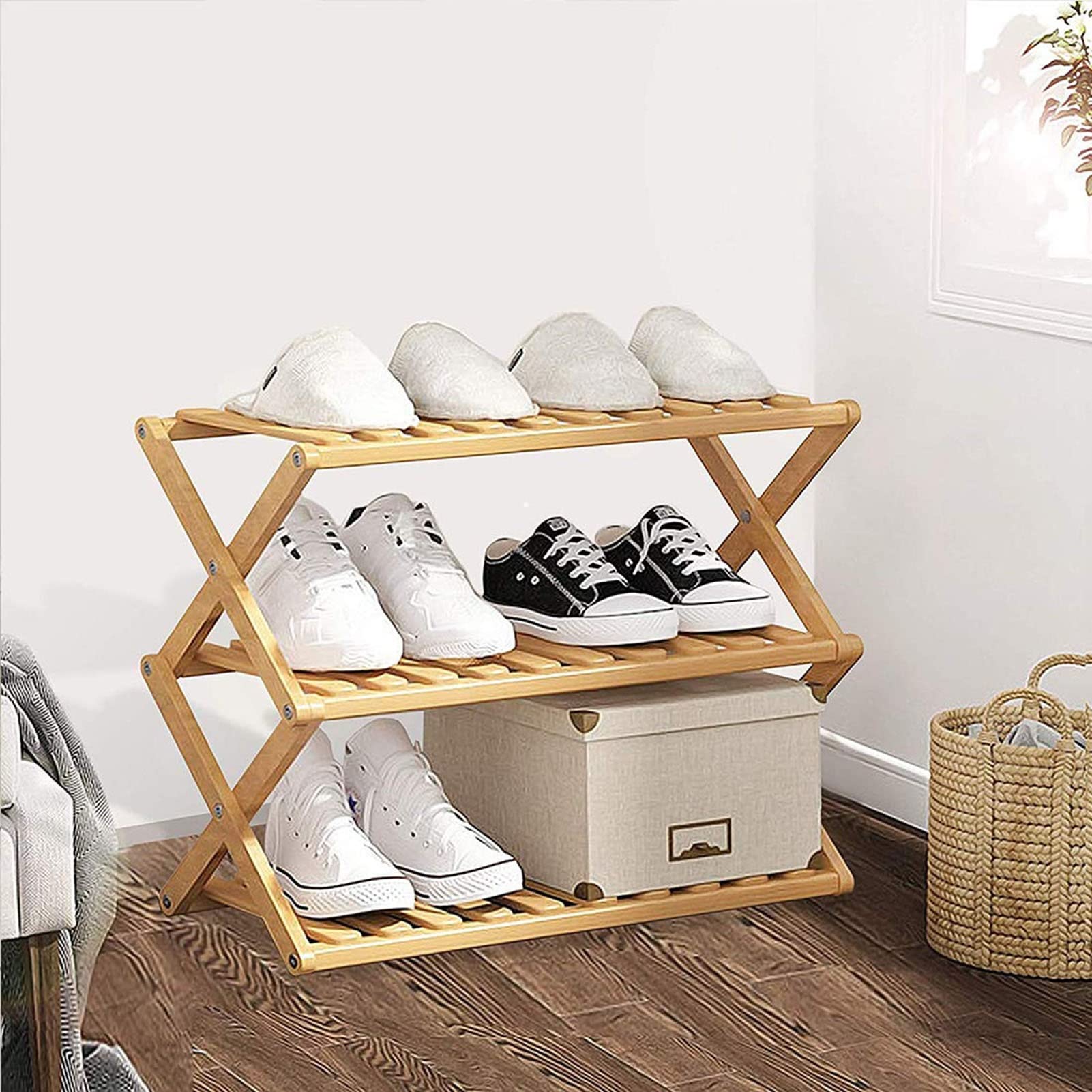 Foldable Suitcase Stand & Flower Stand - Multifunctional Free Standing Shoe Rack Organizer for Guest Room, Bathroom, Hallway, Living Room & Bedroom Storage | Perfect for Luggage, Shoes & Home Decor Organization
