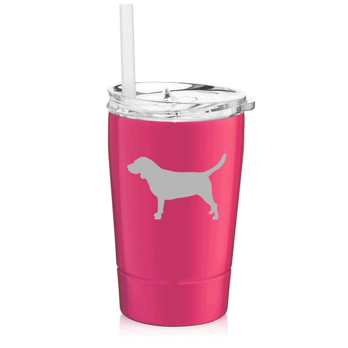 12 oz Double Wall Stainless Steel Vacuum Insulated Tumbler with Straw - Beagle Print Hot Pink Travel Coffee Mug - Perfect for Office, Gym, Hiking & Outdoor Activities