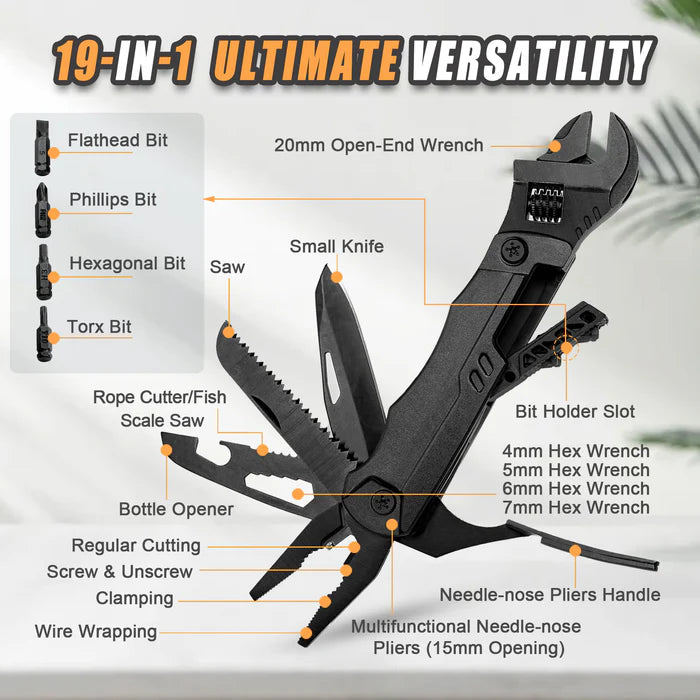 SSIMDER M2 19-in-1 Multitool Wrench Pliers - Compact Stainless Steel Multi-Purpose Tool for Camping, Hiking, Survival & Emergency Repairs