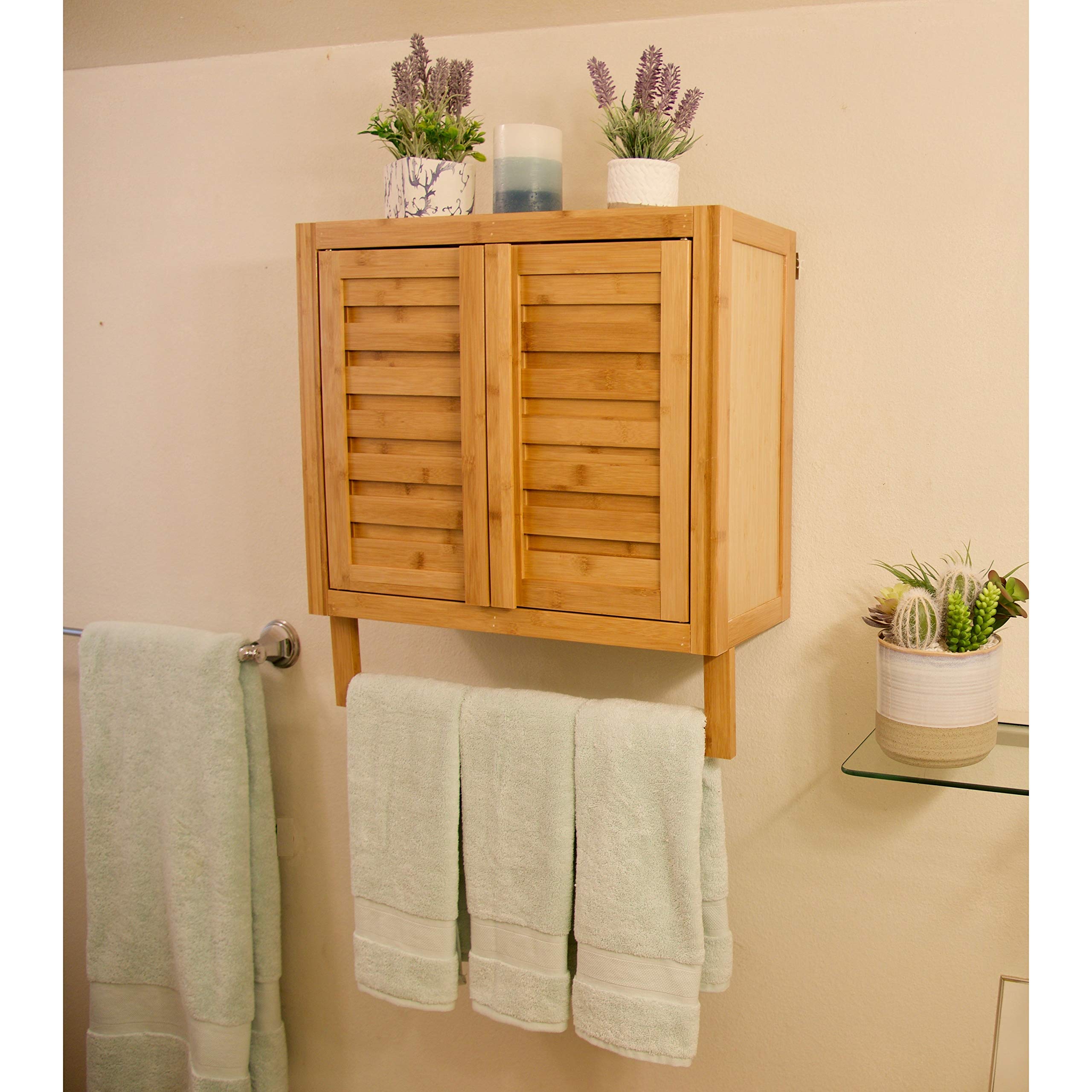 Burning Tree Solid Bamboo 2-Door Wall Mount Spice Cabinet - Modern Contemporary Kitchen Storage with Adjustable Shelves & Hardware - Perfect for Organizing Spices, Herbs, and Pantry Items in Small Kitchens