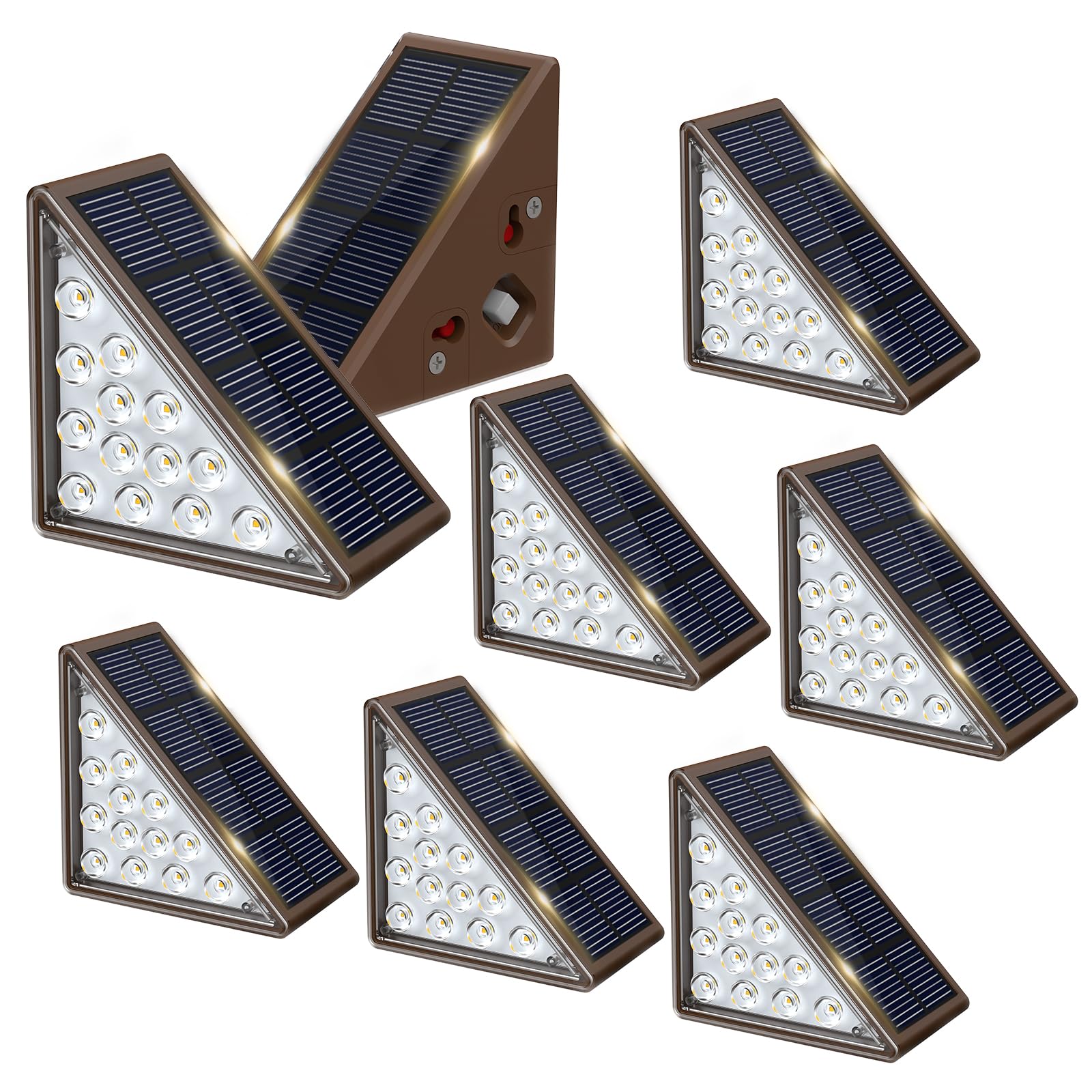 8 Pack Solar Step Lights for Outdoor Stairs - Waterproof IP67 Solar Deck Lights for Patio, Front Steps, Walkways - Warm Brown Lighting for Night Safety & Ambience