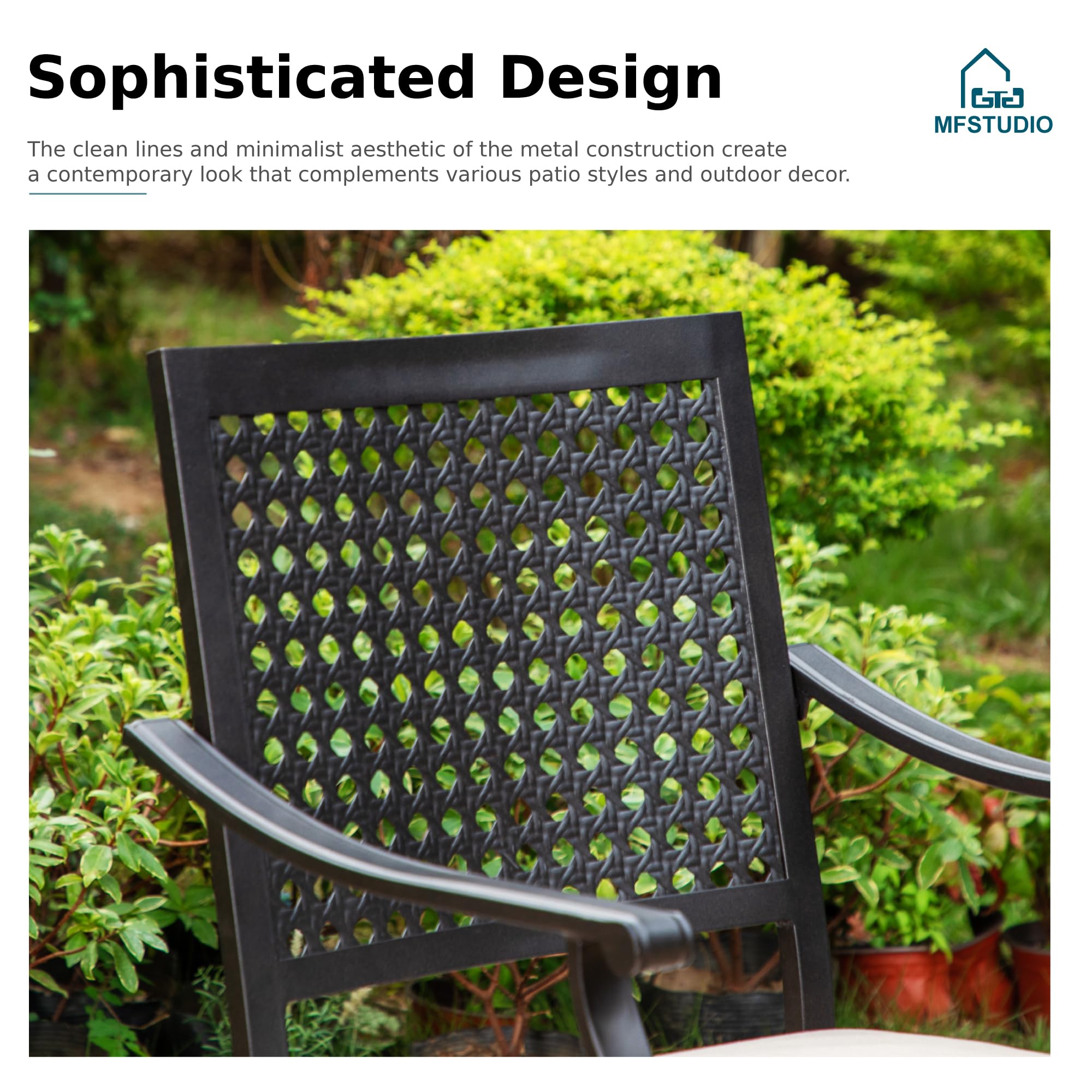 MFSTUDIO 9-Piece Outdoor Patio Dining Set with 8 Swivel Metal Mesh Chairs (Cushions Included) & 1 Expandable Rectangle Table - Durable Garden Furniture for Backyard, Poolside, and Restaurant Outdoor Seating
