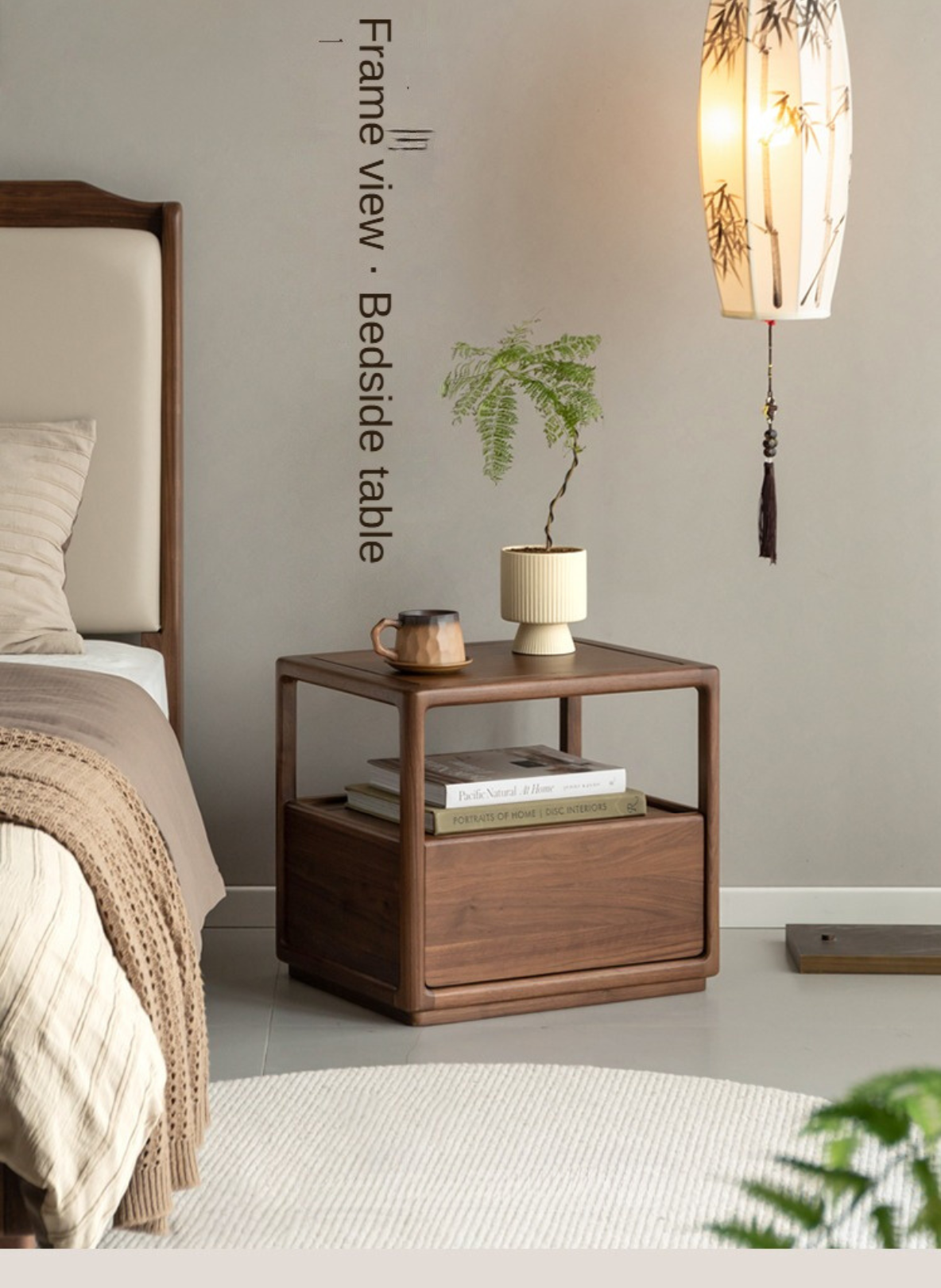 Premium Black Walnut Solid Wood Nightstand with Locking Storage | Modern Bedside Table for Bedroom, Living Room & Office | Durable Wooden Cabinet with Secure Drawer