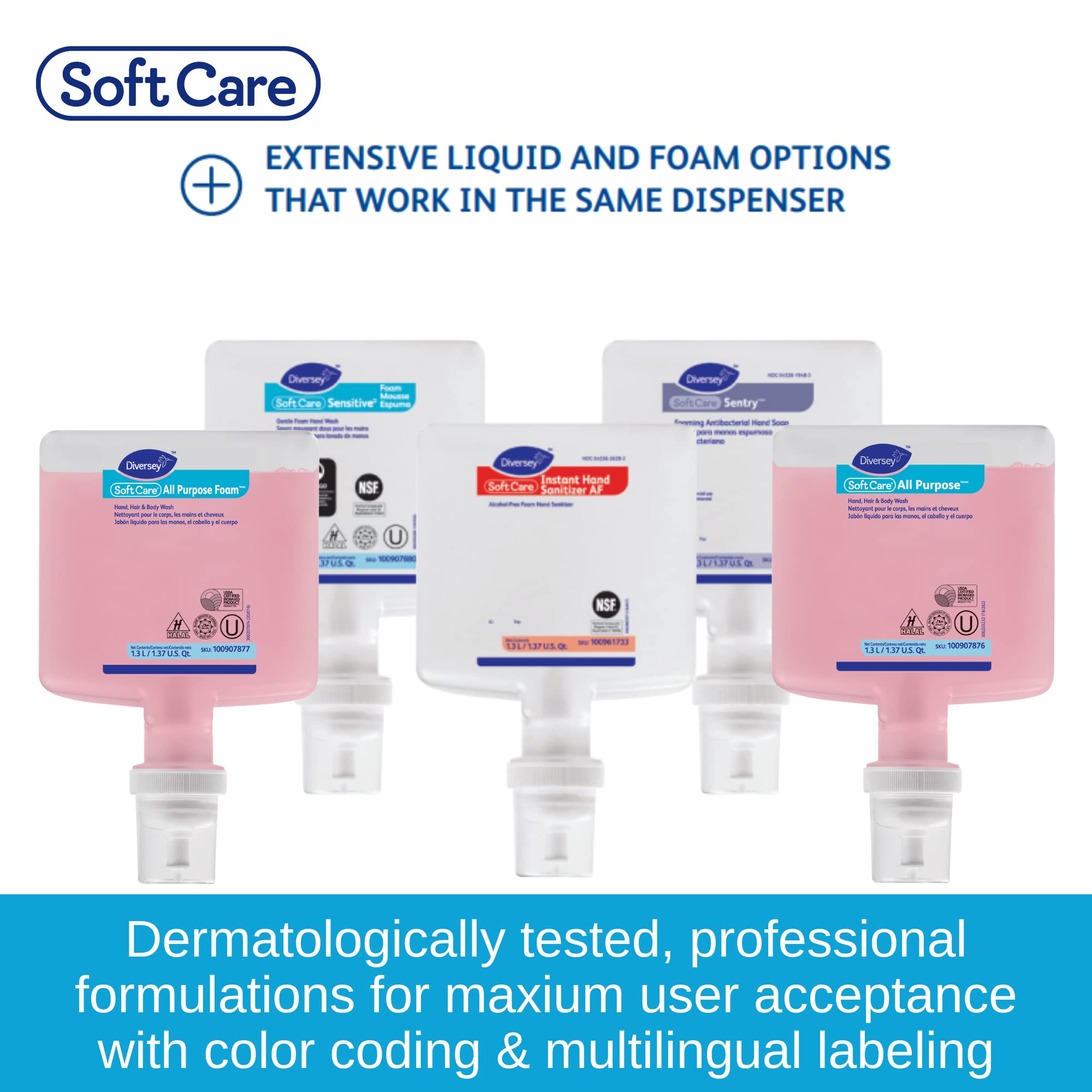 Diversey Soft Care All Purpose Hand, Hair & Body Wash - Lemon Tea Splash Scent - 1.3L Cartridge (6-Pack) | Ideal for Hotels, Spas & Commercial Use