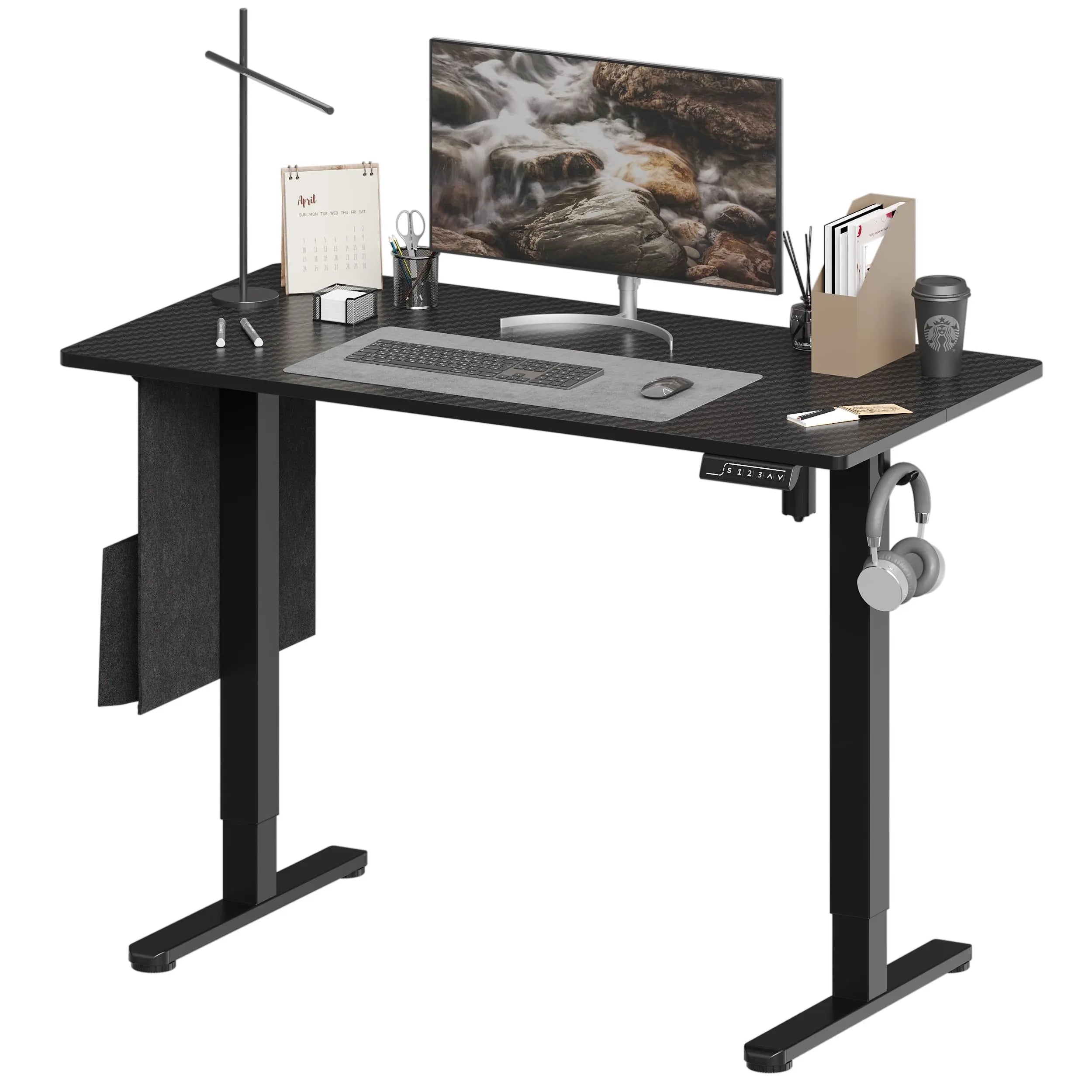 Bestier 47/55 Inch Electric Standing Desk - Adjustable Height, Built-in Headset Hooks & Storage Bag for Home Office, Gaming & Study Workspace