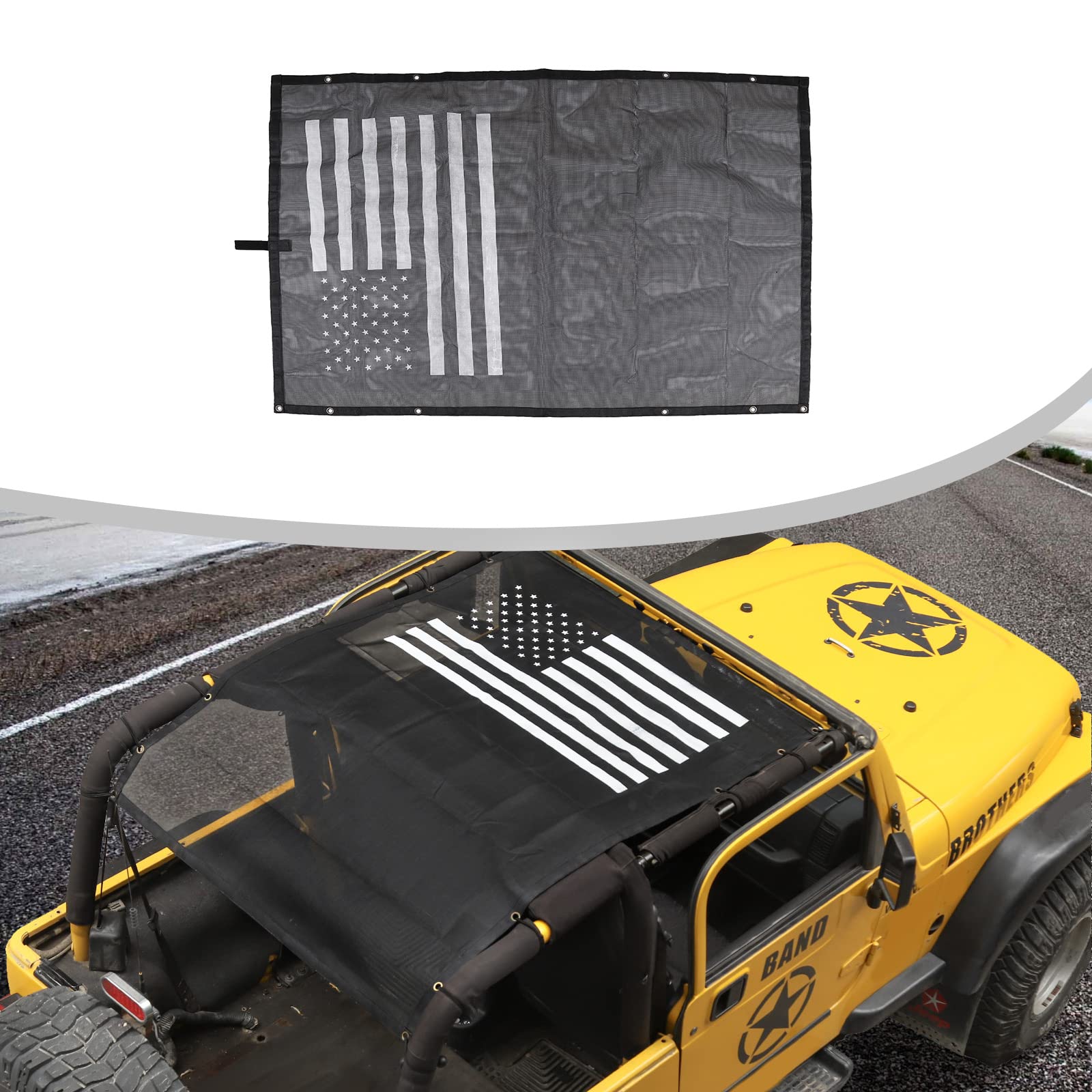JWWY Jeep TJ Sunshade Mesh Top - UV Protection & Wind Noise Reduction for 1997-2006 Wrangler TJ (4-Door) - Easy No-Tool Installation - Perfect for Off-Road Adventures & Summer Beach Trips