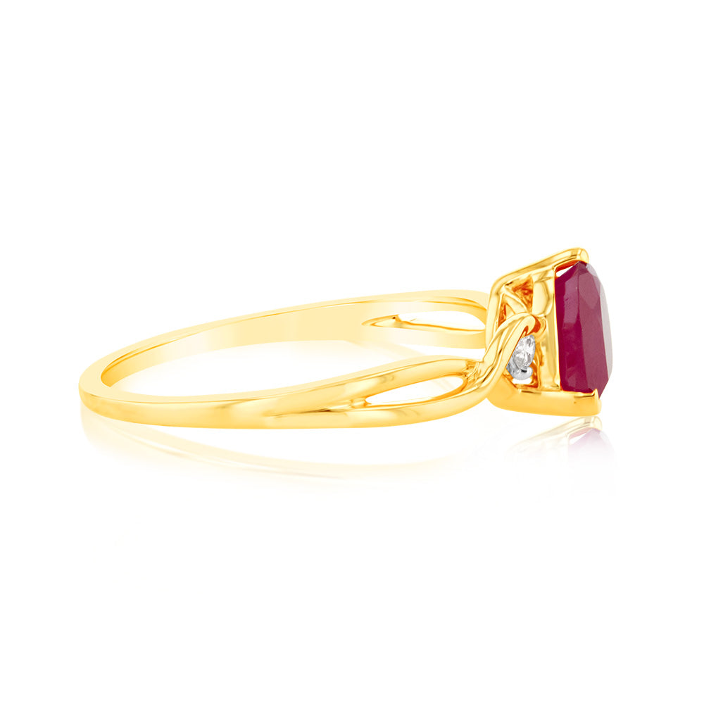 9ct Yellow Gold 7mm Heart-Shaped Created Ruby and Diamond Ring - Perfect for Valentine's Day, Anniversary Gifts, and Romantic Proposals