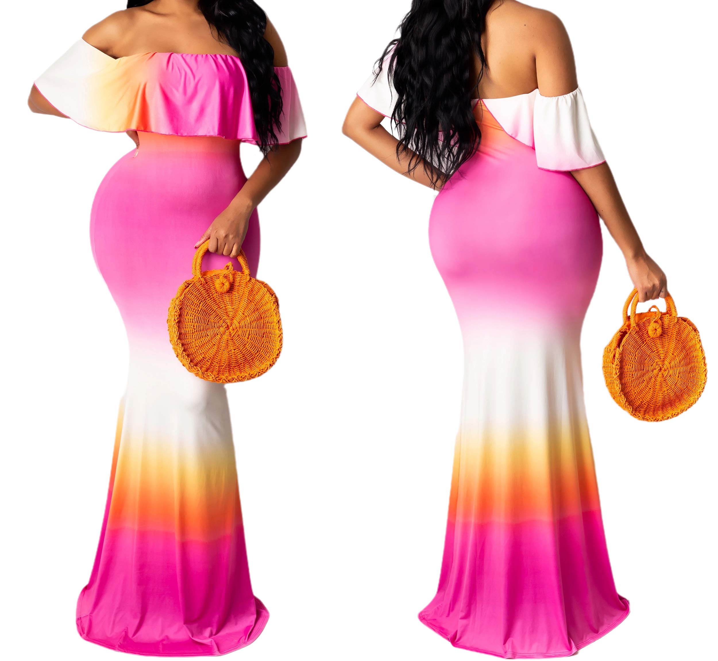 Sexy Floral Off Shoulder Maxi Dress for Women - Summer Ruffle Long Dress for Evening Party & Beach Vacation - Perfect for Weddings, Date Nights & Tropical Getaways