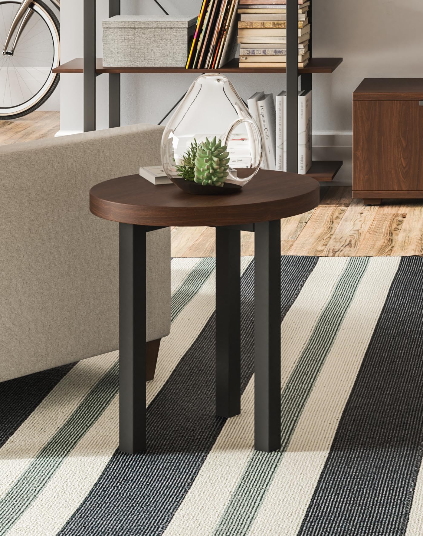 Homestyles Merge End Table - Brown Wood Nightstand for Living Room, Bedroom, or Office - Perfect for Lamps, Books, and Decor