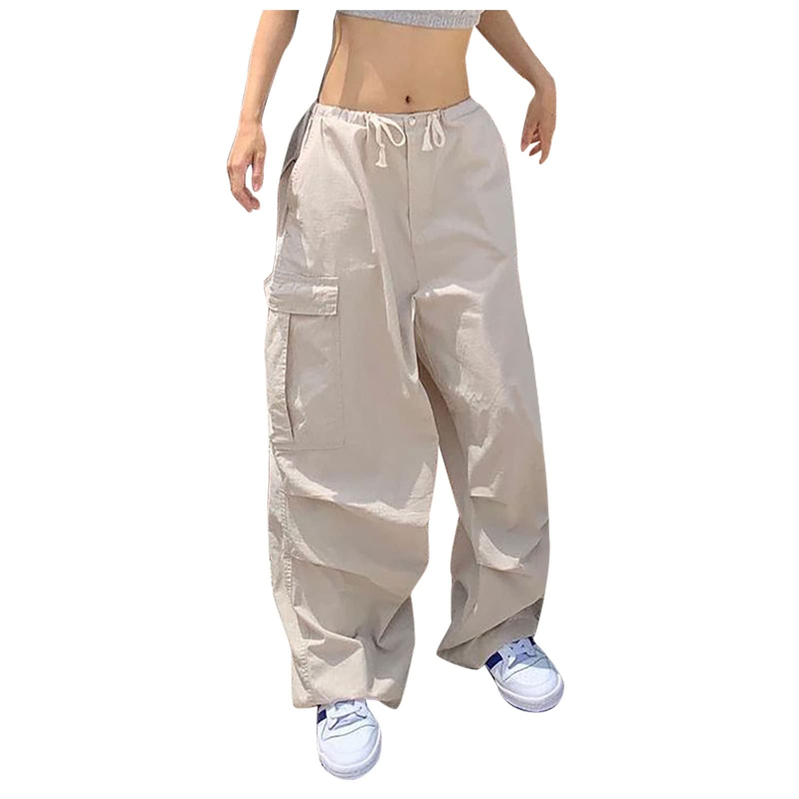 **Women's Low Waist Wide Leg Cargo Pants - Vintage Harajuku Y2K Style Relaxed Baggy Lounge Jogger Pants for Casual Wear, Street Fashion & Travel**