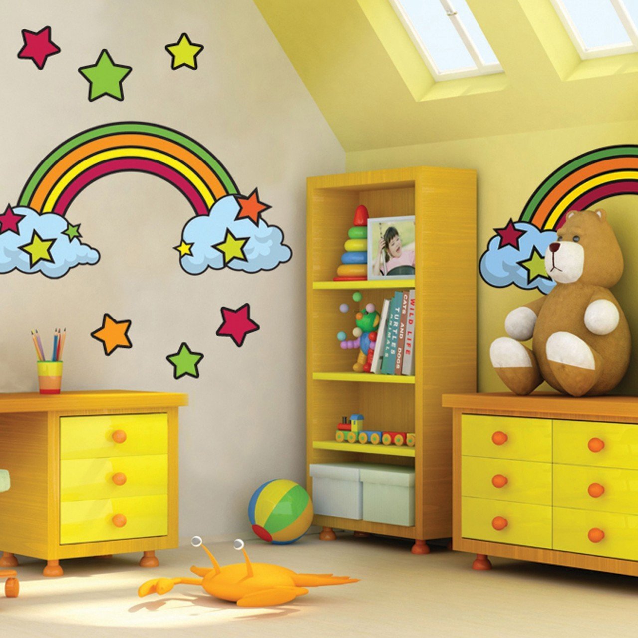 Vintage Rainbow Wall Mural - Colorful Retro Art Decal for Kids Room, Nursery, Classroom & Playroom Decor - Peel & Stick Removable Wallpaper