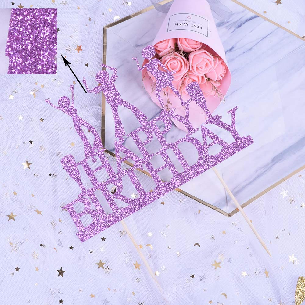 Purple Glitter Happy Birthday Cake Topper | Dance Party Cake Decorations | Birthday Bunting & Party Supplies for Wedding, Baby Shower, Anniversary Celebrations