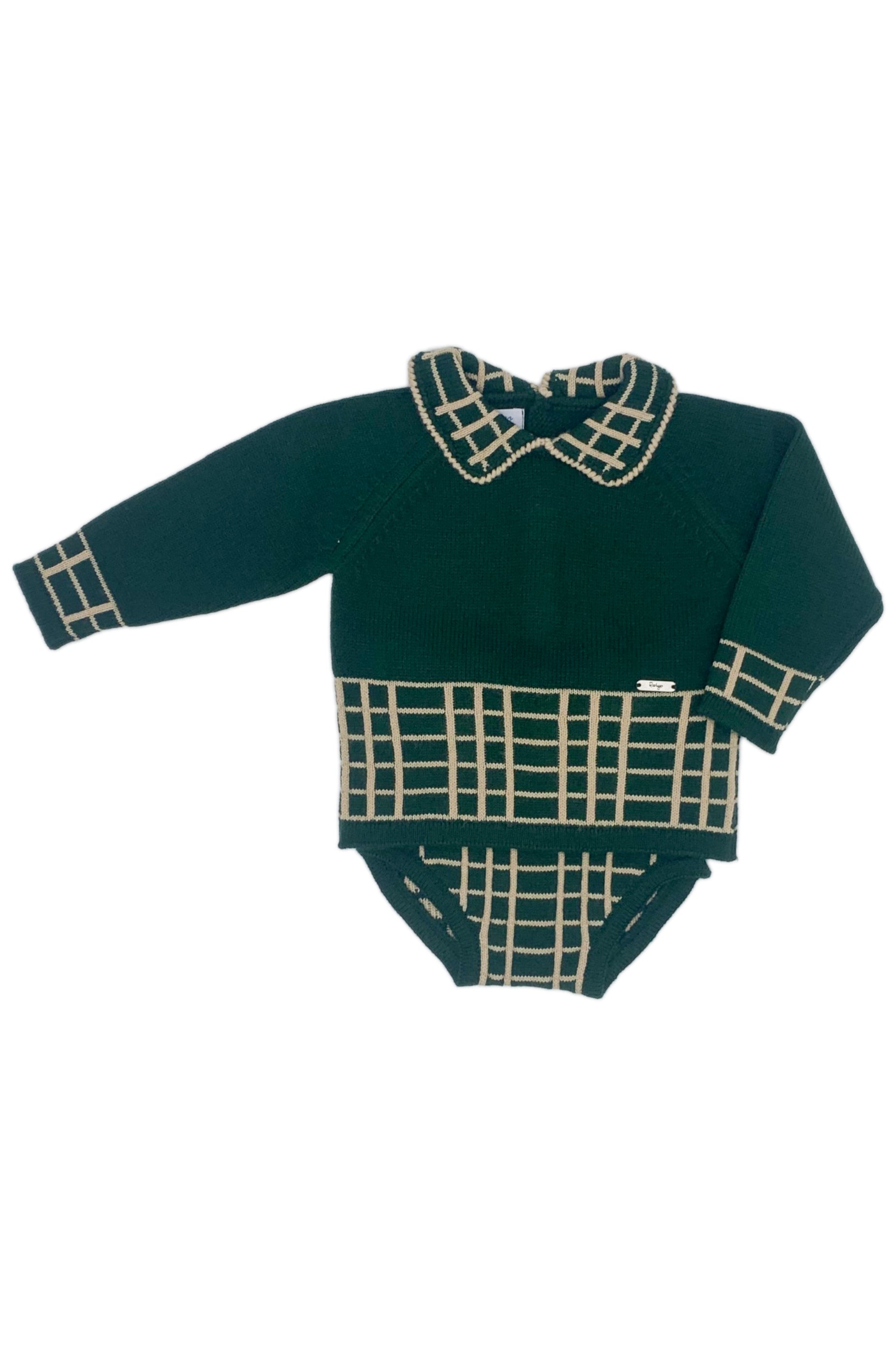 William Bottle Green & Camel Check Knit Top & Jam Pants Set - Stylish Casual Outfit for Women | Perfect for Fall Fashion, Weekend Outings & Cozy Loungewear