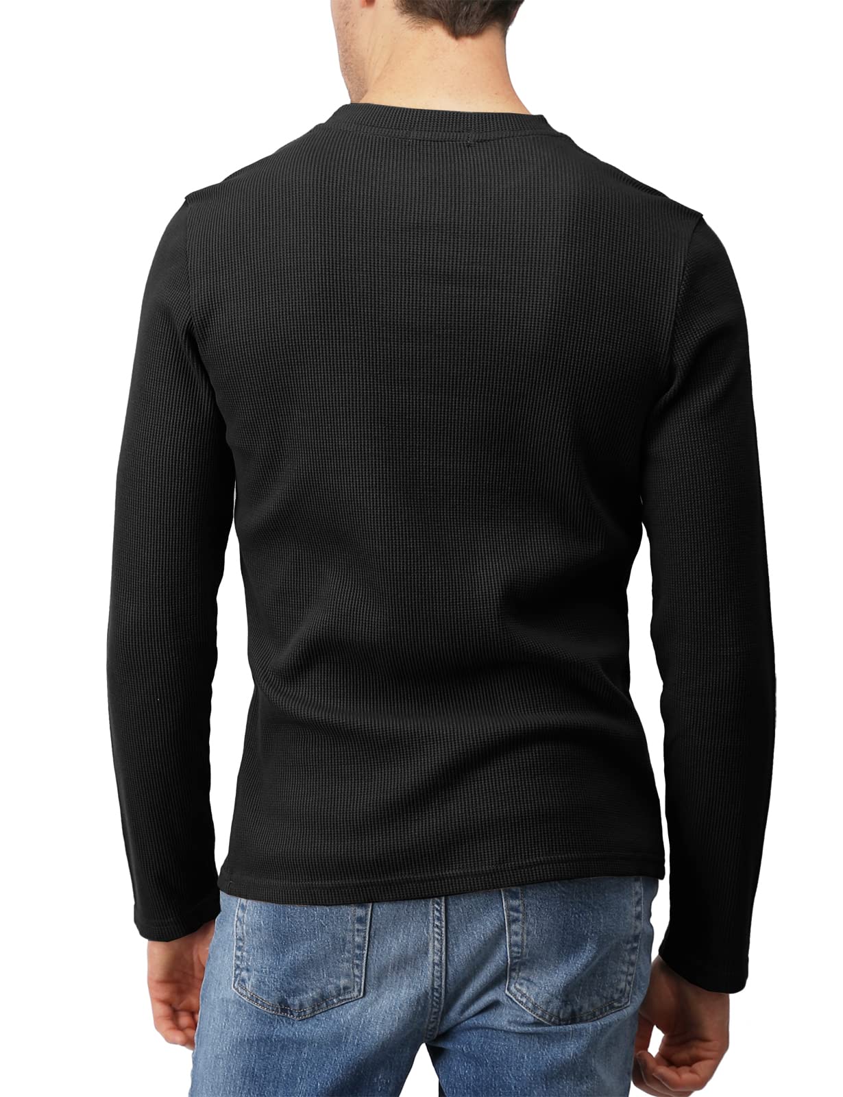 Men's Slim Fit Henley Shirt - Lightweight Cotton Waffle Fabric Long Sleeve Casual Shirt for Everyday Wear, Date Night & Outdoor Activities