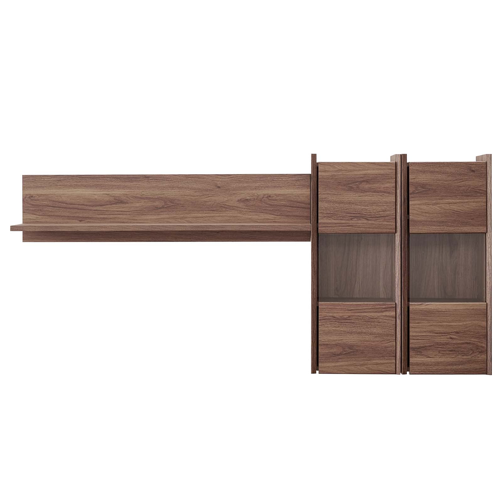 Modern Brown Walnut Wood Bookcase Wall Shelf - Contemporary Storage Rack for Home, Office, Lounge, Hotel Lobby & Hospitality Spaces