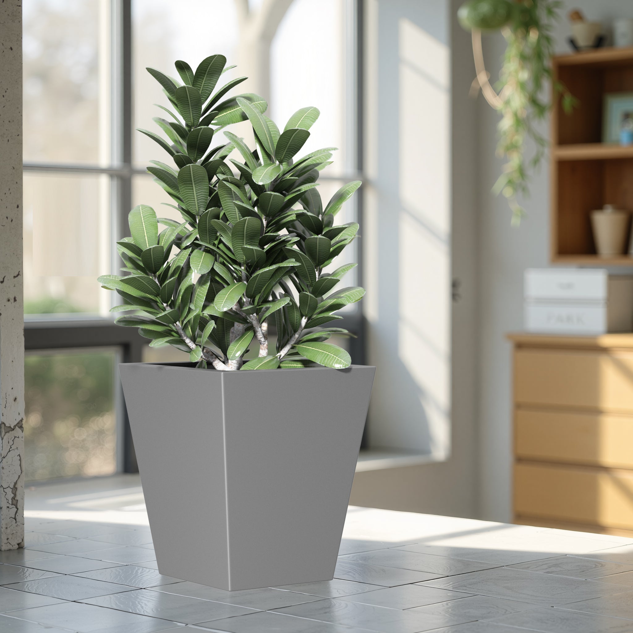 22 Inch Tall Metal Tapered Planter - Large Outdoor & Indoor Garden Pot with Drainage Hole & Rubber Plug, Modern Home Decor for Patio, Living Room, Balcony & Office Spaces