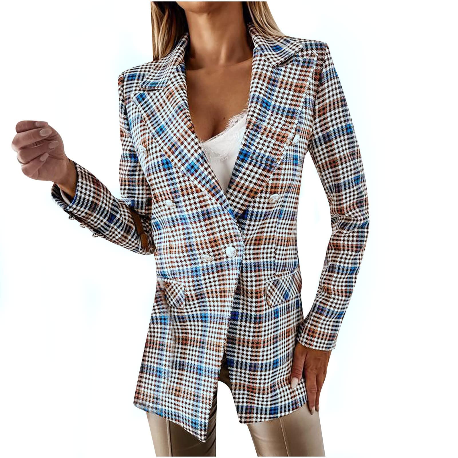 Women's Slimming Plaid Print Long Sleeve Button-Up Cardigan Coat - Business Casual Office Wear & Fall Layering Essential