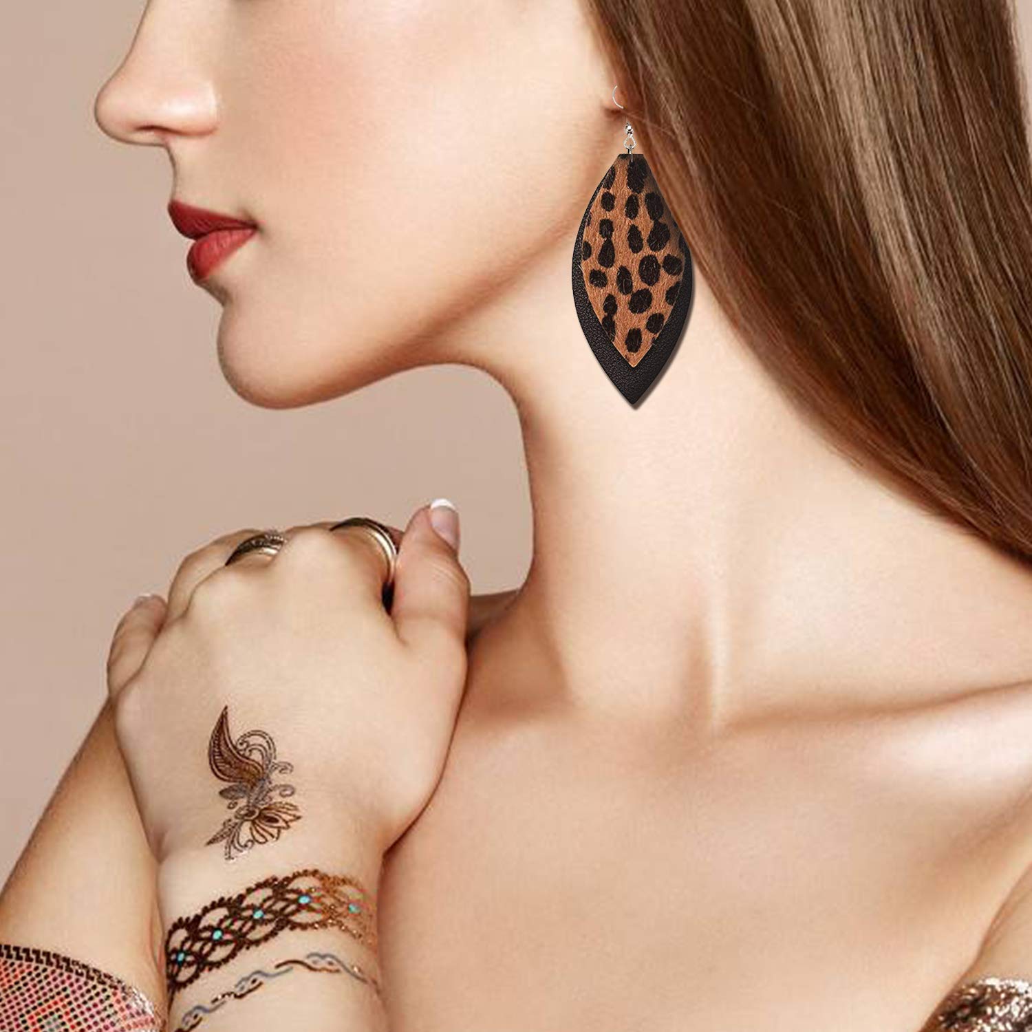 Lightweight Faux Leather Leaf Earrings for Women - Handmade Teardrop Dangle Earrings with Floral Leopard Print | Perfect for Casual Wear, Parties & Gift Giving