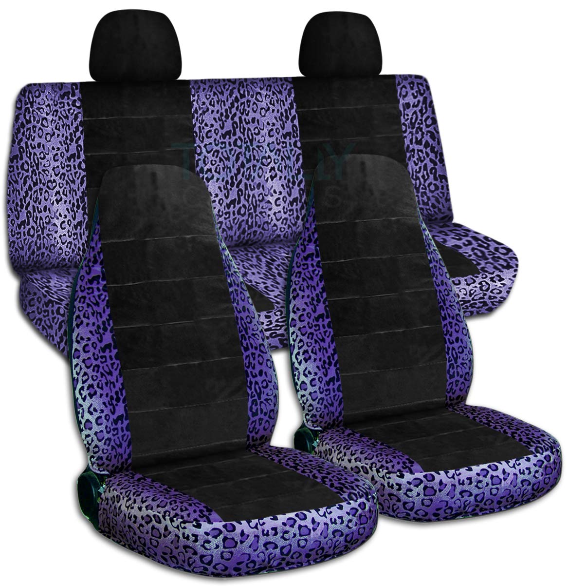 Purple Leopard Print Universal Car Seat Covers Full Set with 2 Rear Headrest Covers - Semi-Custom Fit for Cars, Trucks, Vans, SUVs & RVs (30 Pattern Options) - Waterproof & Pet-Friendly for Daily Commute, Road Trips & Family Travel