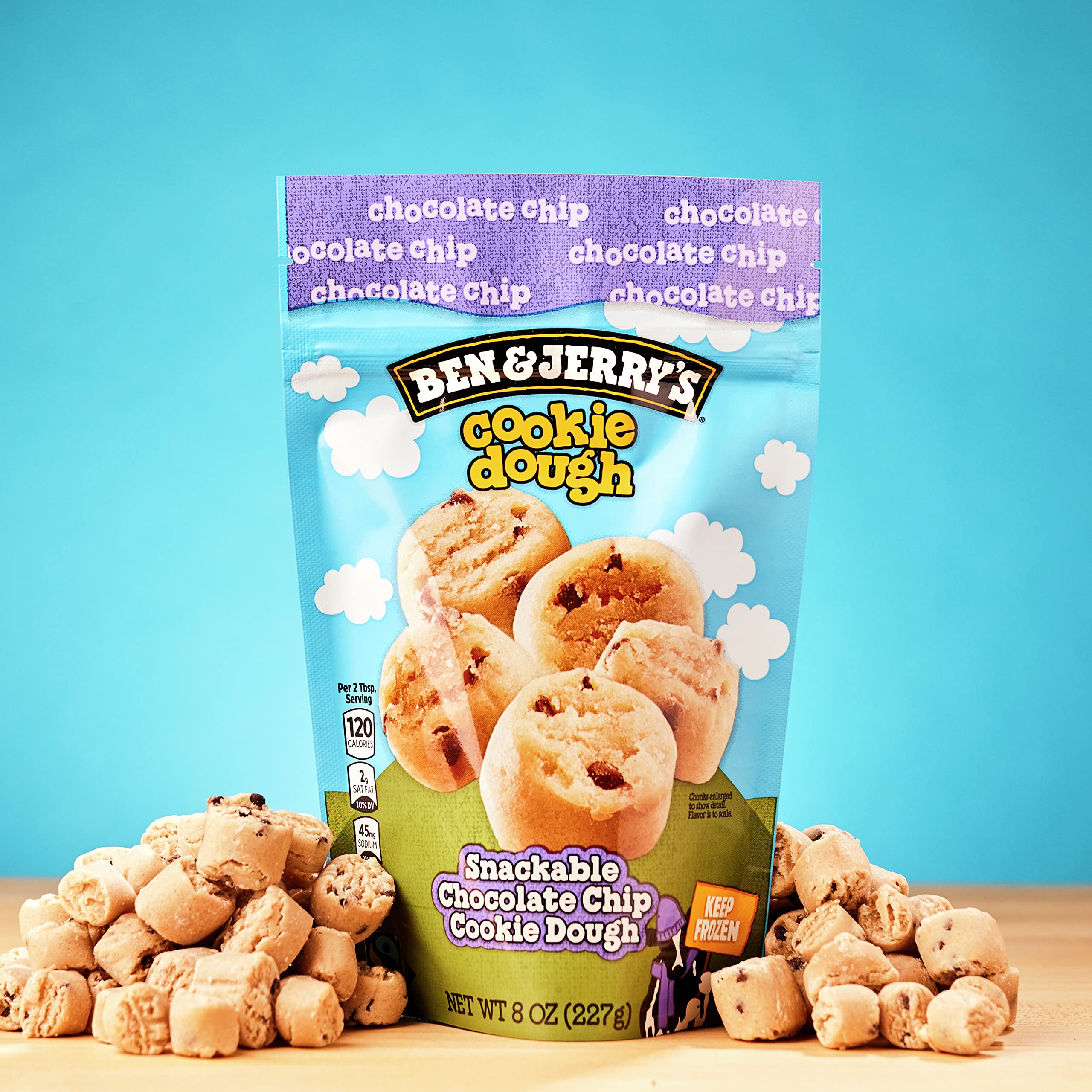 Ben & Jerry's Non-GMO Chocolate Chip Cookie Dough Chunks 8 oz - Perfect for Ice Cream Toppings, Baking & Snacking