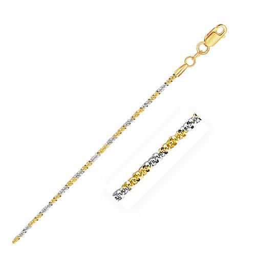 14K White and Yellow Gold Two-Tone Sparkle Chain Necklace - 1.5mm Width, 20 Inch Length - Perfect for Layering, Gift Giving & Everyday Elegance