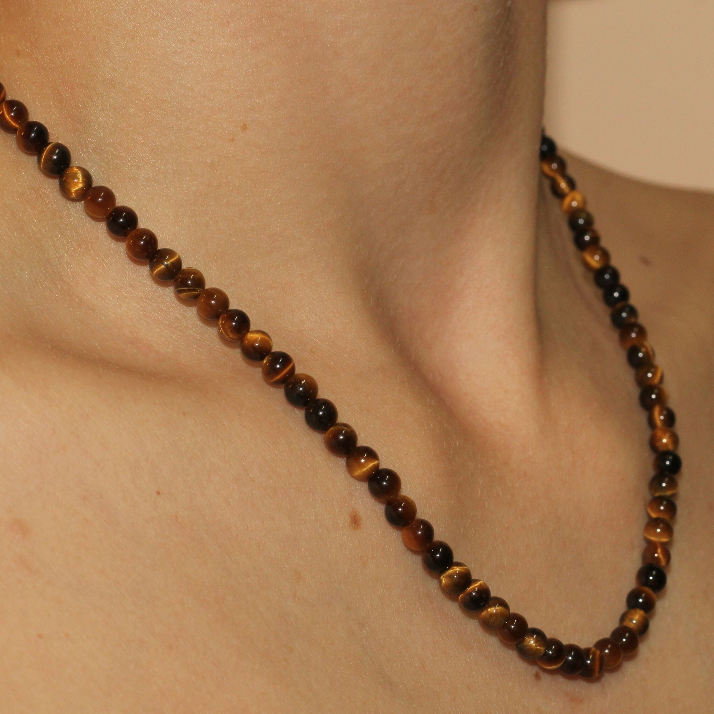 Tiger Eye Beaded Necklace Mini - Natural Stone Jewelry for Women, Healing Crystal Necklace for Protection & Good Luck | Perfect for Meditation, Yoga & Spiritual Gifts