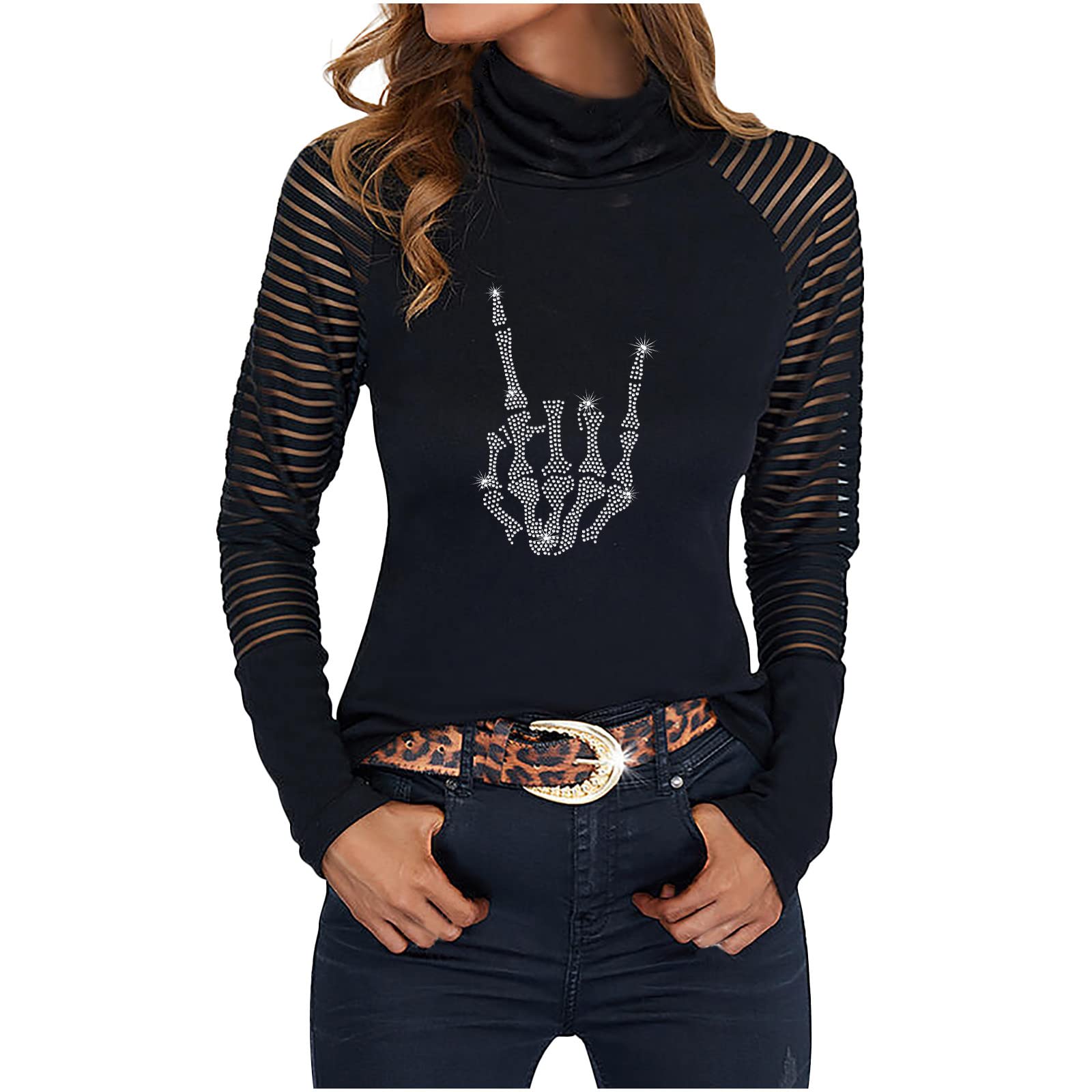 Women's Long Sleeve Turtleneck Tunic Top - Slim Fit Casual Black Shirt for Leggings | Comfortable Stretch Fabric for Work, Yoga & Everyday Wear