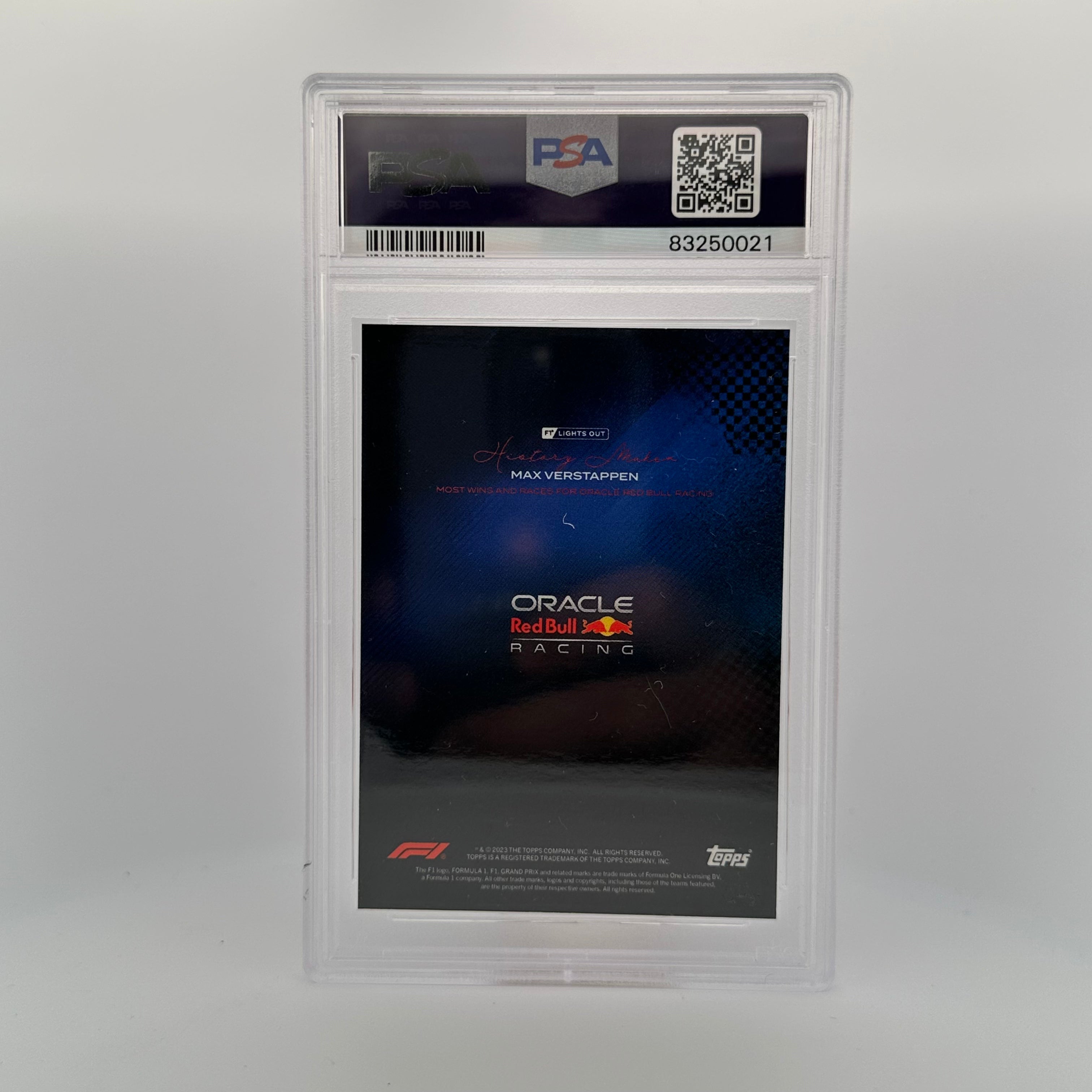 PSA 9 Graded 21/25 Max Verstappen History Maker Card - Most Wins & Races for Oracle Red Bull Racing (Blue) - Perfect for F1 Collectors and Racing Memorabilia Displays