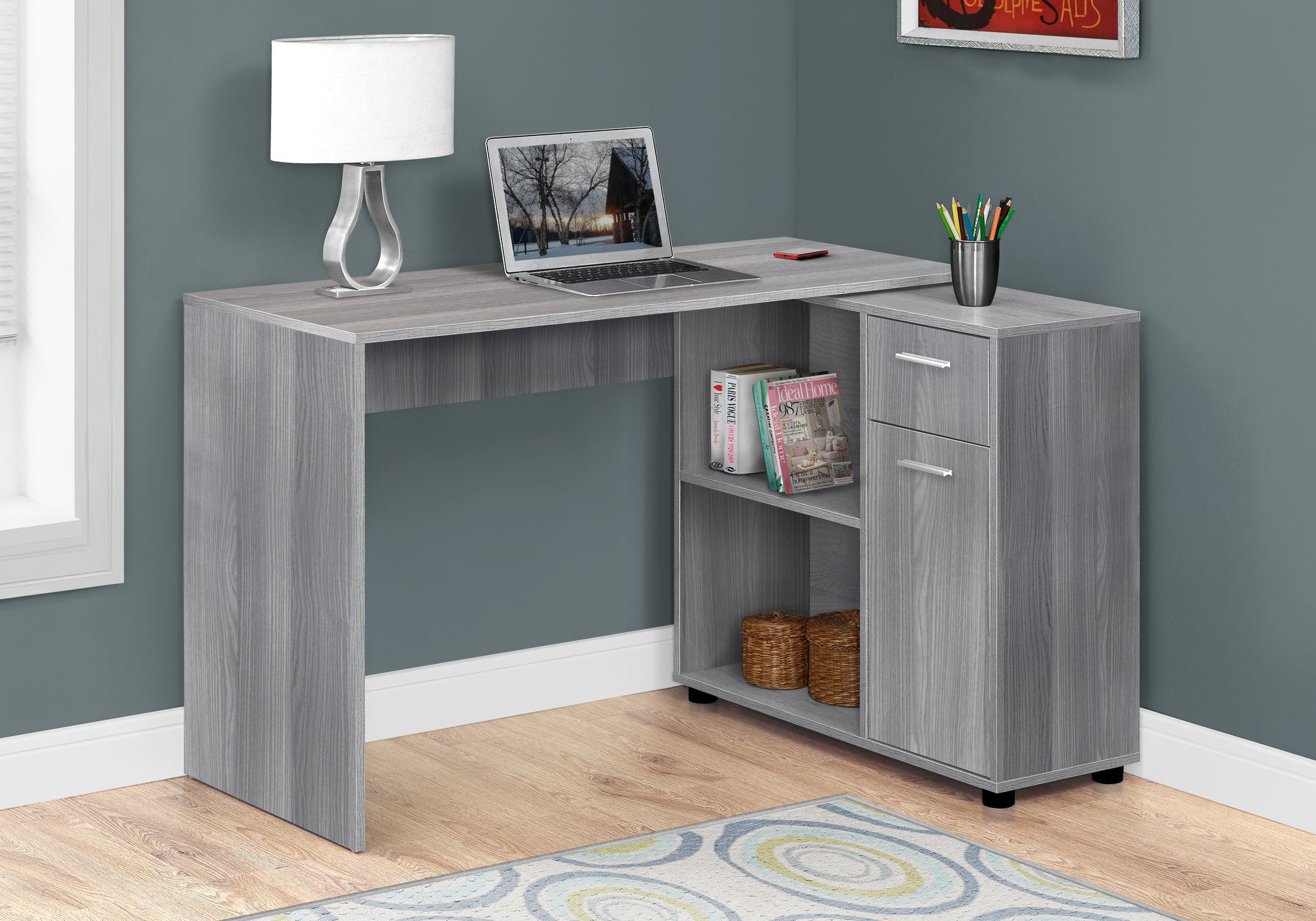 46L Grey Office Storage Cabinet with Wheels - Durable File Organizer for Home & Office Workspace Organization