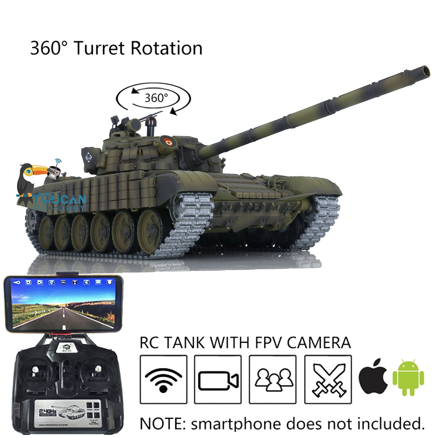 Upgraded Heng Long 1:16 Scale Metal RC Battle Tank - T72 3939 Model with 360° Turret, FPV System, Smoke Unit & BB Shooting | Remote Control Toy Tank for Adults & Kids | Military Simulation, Airsoft Battles & Collectible Display