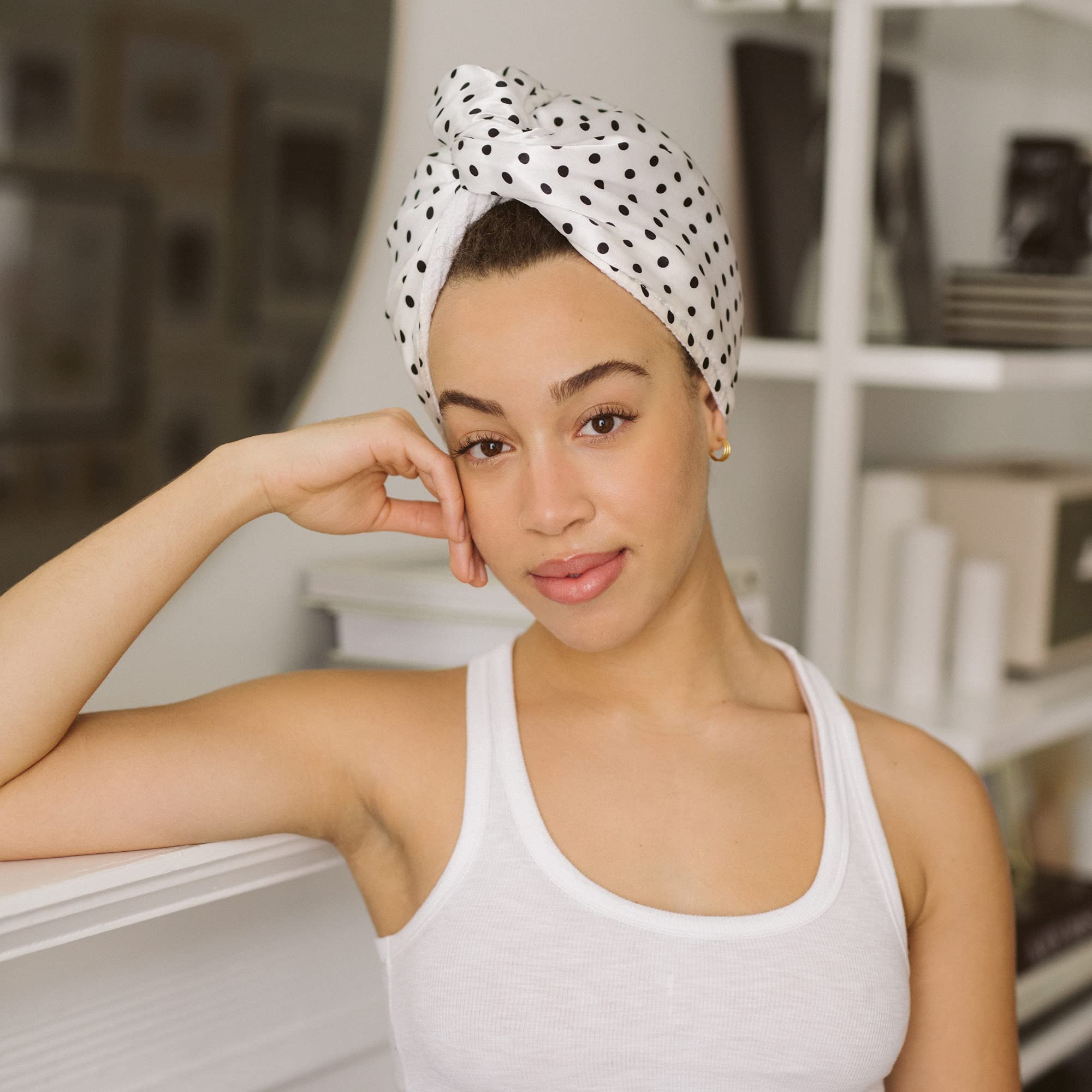 Polka Dot Reversible Satin Hair Towel Wrap for Women - Soft & Absorbent Hair Turban for Drying Wet Hair - Perfect for Shower, Spa, Salon & Home Use