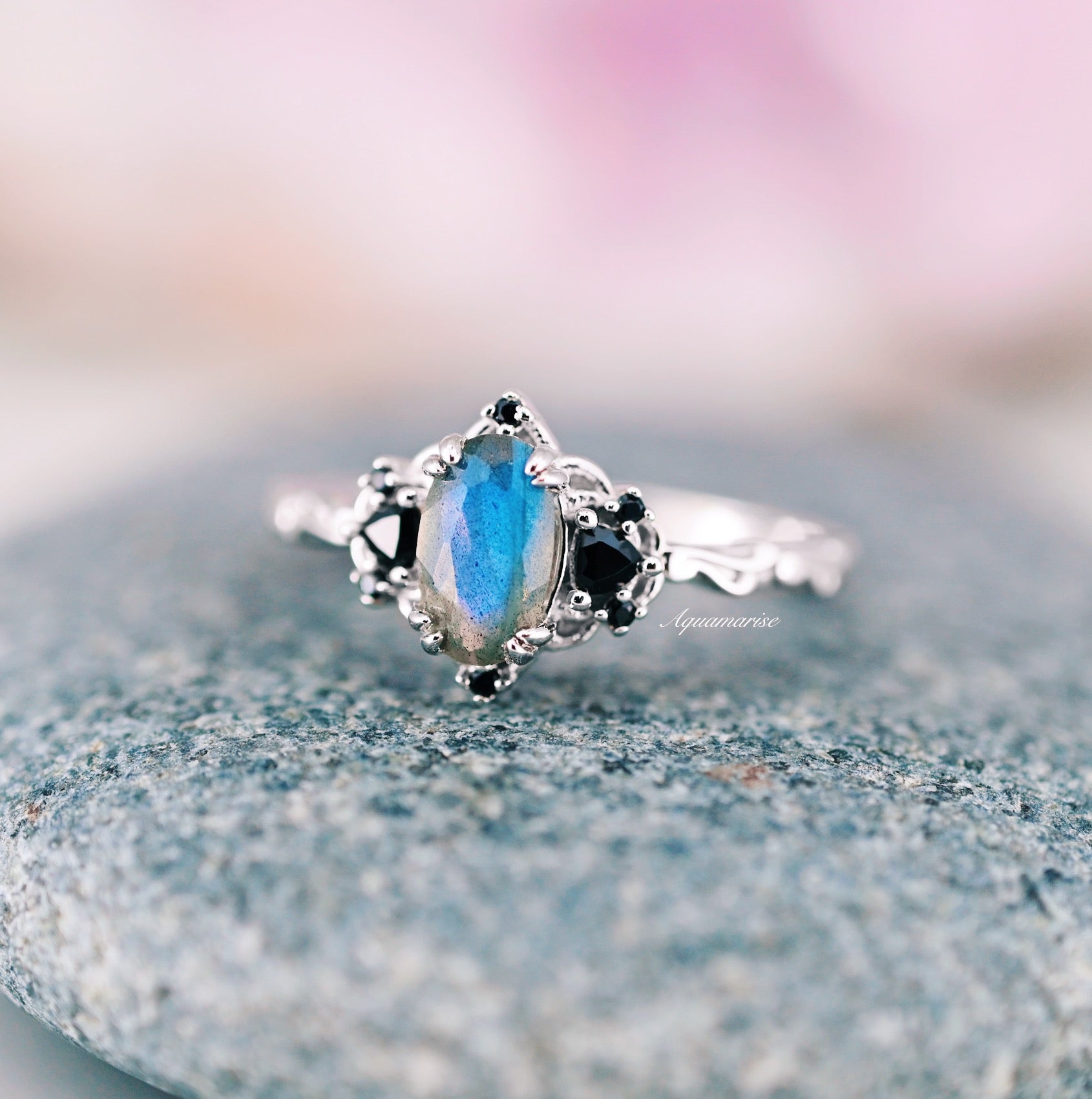 Esme Labradorite & Black Onyx Ring - 925 Sterling Silver Jewelry for Women | Elegant Statement Ring for Everyday Wear, Gift for Her, Boho Chic Accessory