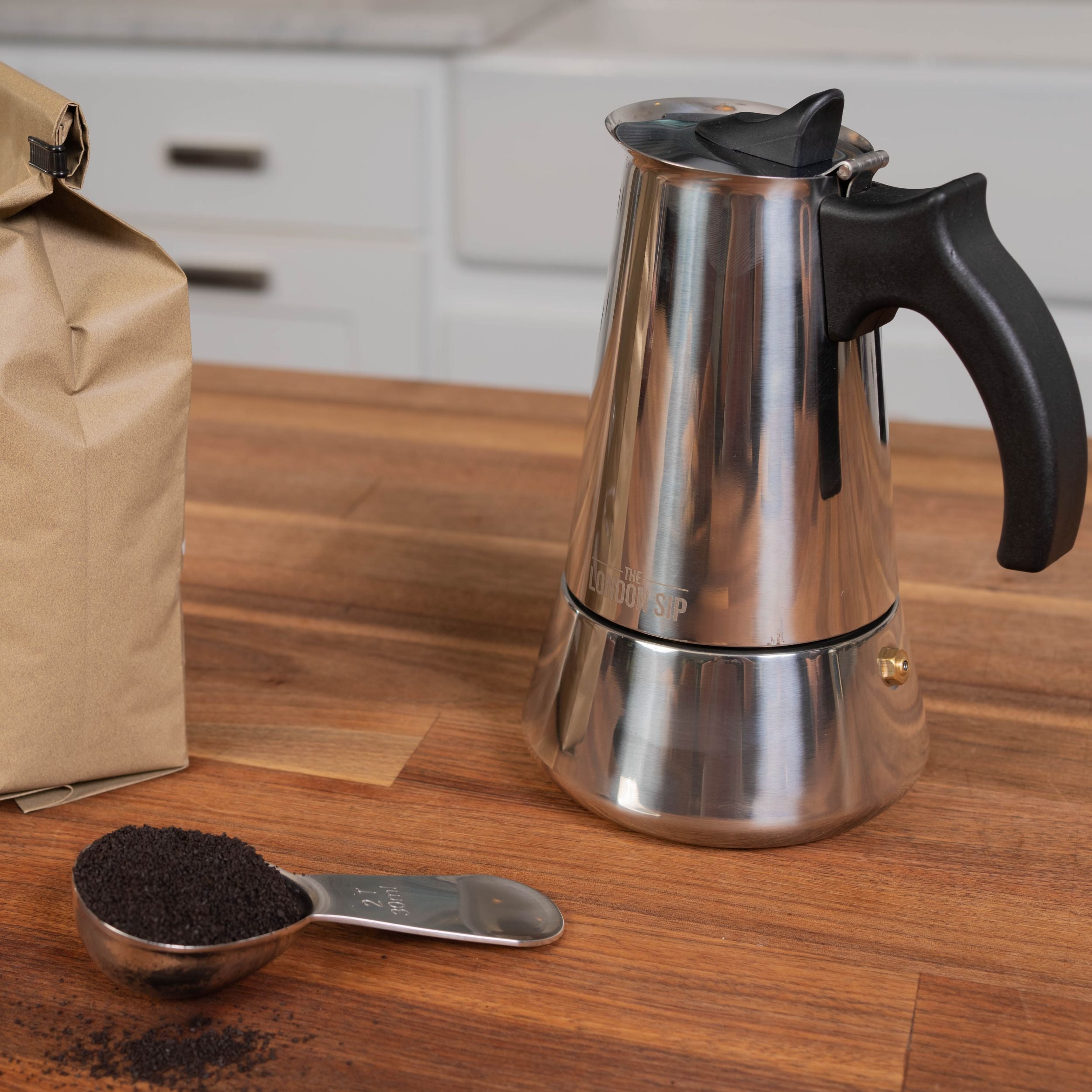 Premium Espresso Maker & Coffee Spoon Set - 10 Cup Capacity, Stainless Steel (EM10S, CS230) - Perfect for Home Baristas & Coffee Lovers