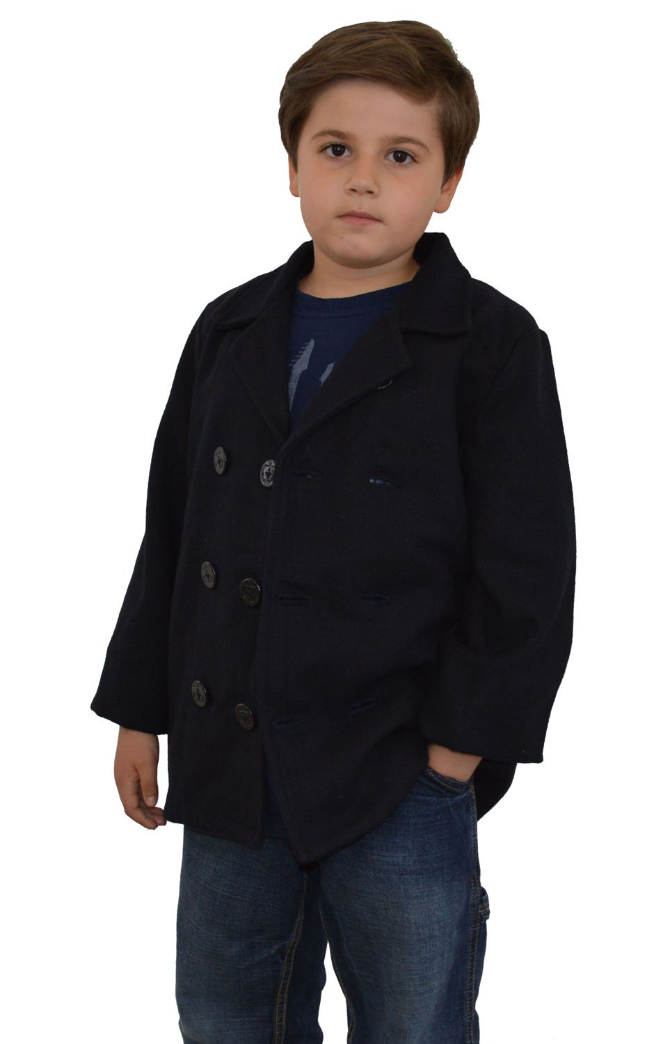 Kids Navy Blue Wool Peacoat Jacket - Warm Winter Coat for Boys & Girls - Perfect for School, Outdoor Play & Holiday Events