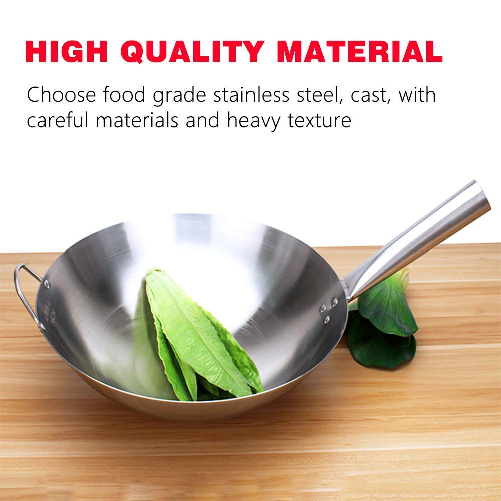 Premium Stainless Steel Frying Pan - 34cm Induction Compatible Wok with Ergonomic Handle for Gas & Electric Stoves | 3-Layer Construction for Even Heat Distribution | Perfect for Stir-Frying, Sautéing & Deep Frying in Professional & Home Kitchens