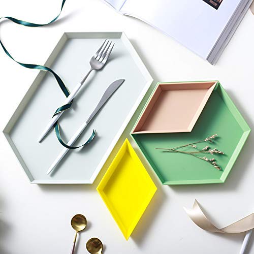 Evanto Plastic Storage Platters - Small Food Serving Tray & Jewelry Organizer, Geometric Design Multipurpose Desk Tray for Snacks, Rings, Office Supplies - Perfect for Parties, Home Decor & Workspace Organization