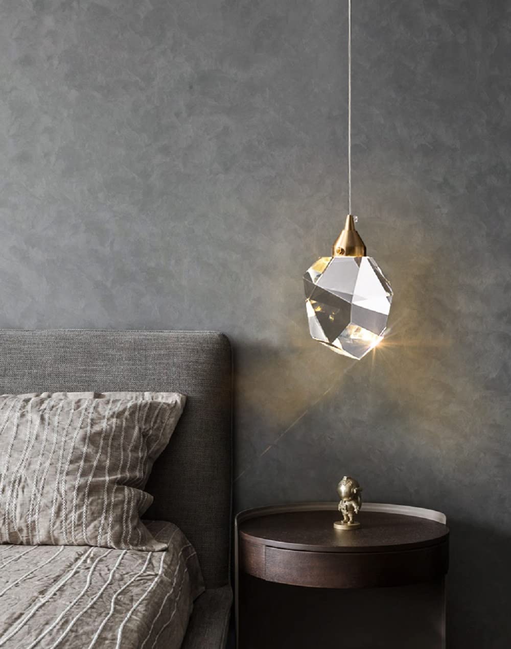 Modern Brass Finish Mini Crystal Pendant Light - 1-Light Ceiling Fixture for Living Room, Bar & Coffee Shop (Bronze) | Elegant Dining Room Lighting & Kitchen Island Decor