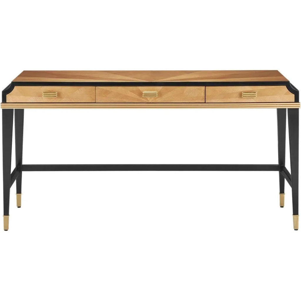 60.5 Inch Kallista Taupe Wood Black Modern Writing Desk - Home Office Furniture for Study, Work & Remote Learning