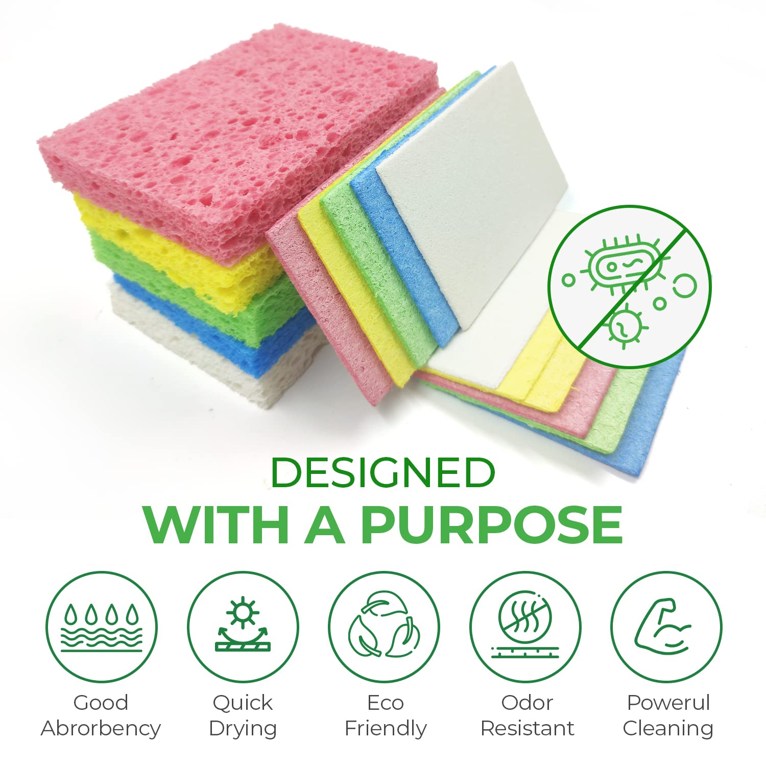 16 Pack Biodegradable Cellulose Compostable Kitchen Sponges | Non-Scratch, Heavy Duty & Eco-Friendly | Perfect for Dishwashing, Car Cleaning & Household Use